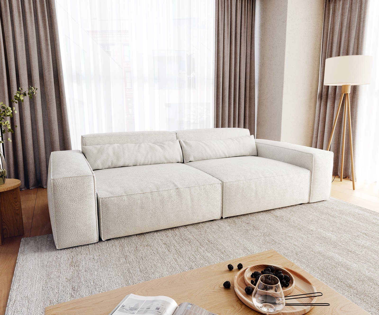 DELIFE Big-Sofa Sirpio, XL Bouclé Creme-Weiß 270x130 cm