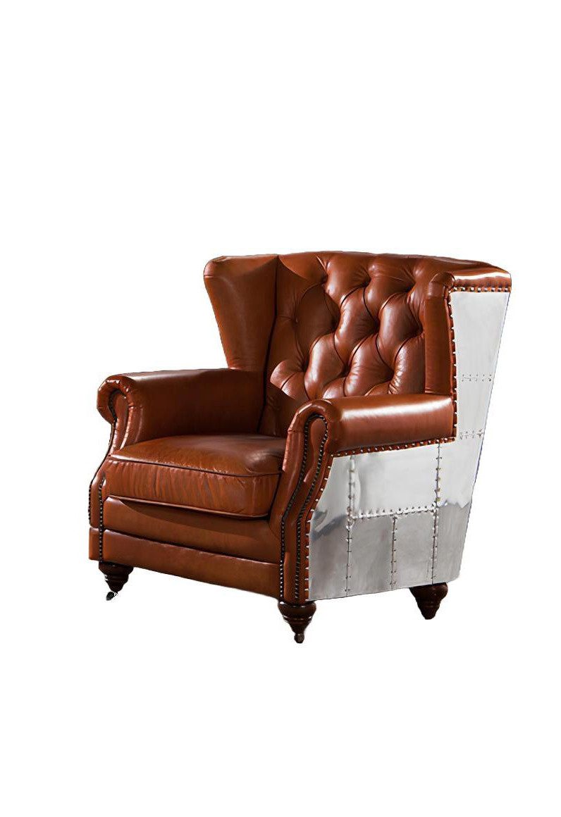Xlmoebel Chesterfield-Sessel Vintage-Zigarren Leder Chesterfield Sessel aus echtem in Cigar-Farbe (1-St., Ohrensessel), Hergestellt in Europa