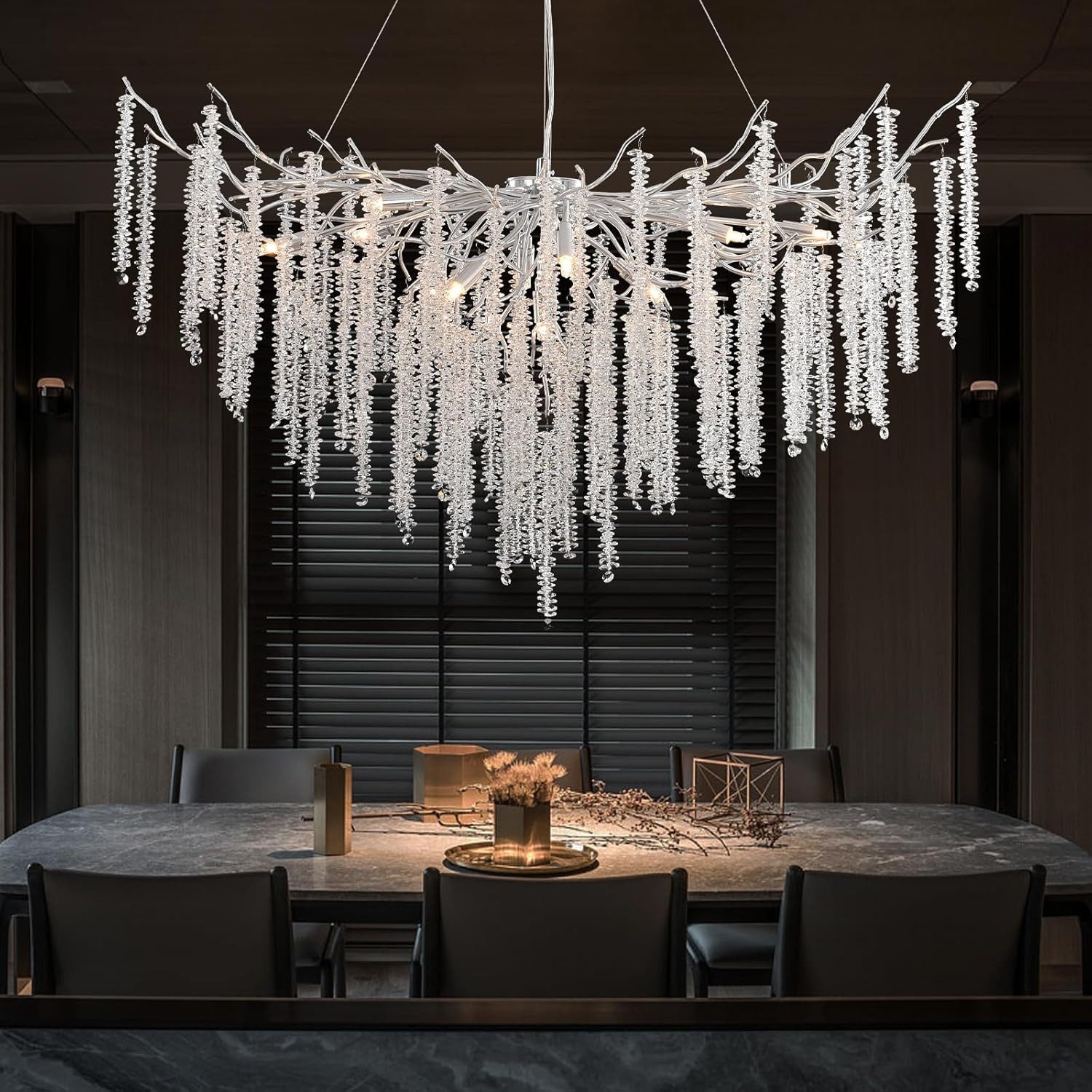 RRBEST Kronleuchter Modern Kronleuchter Kristall Leuchte, Luxus Kristall Pendelleuchte, Dimmbar Kristall Hängeleuchte, für Esszimmer, Wohnzimmer, Schlafzimmer