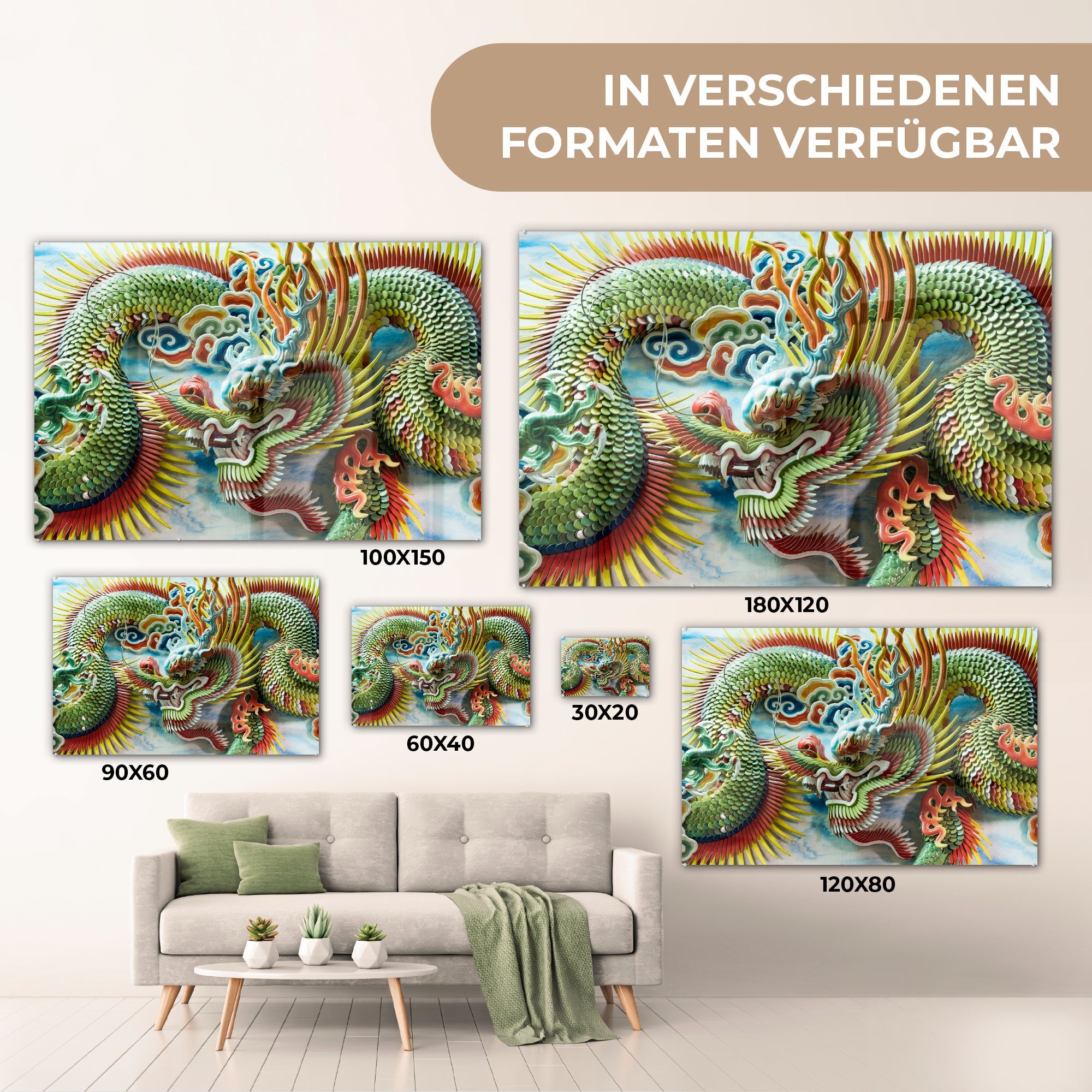 MuchoWow Wohnzimmer einem Drachen & St), chinesischen Acrylglasbilder von Dekoration farbigen (1 Schlafzimmer in Acrylglasbild Tempel,