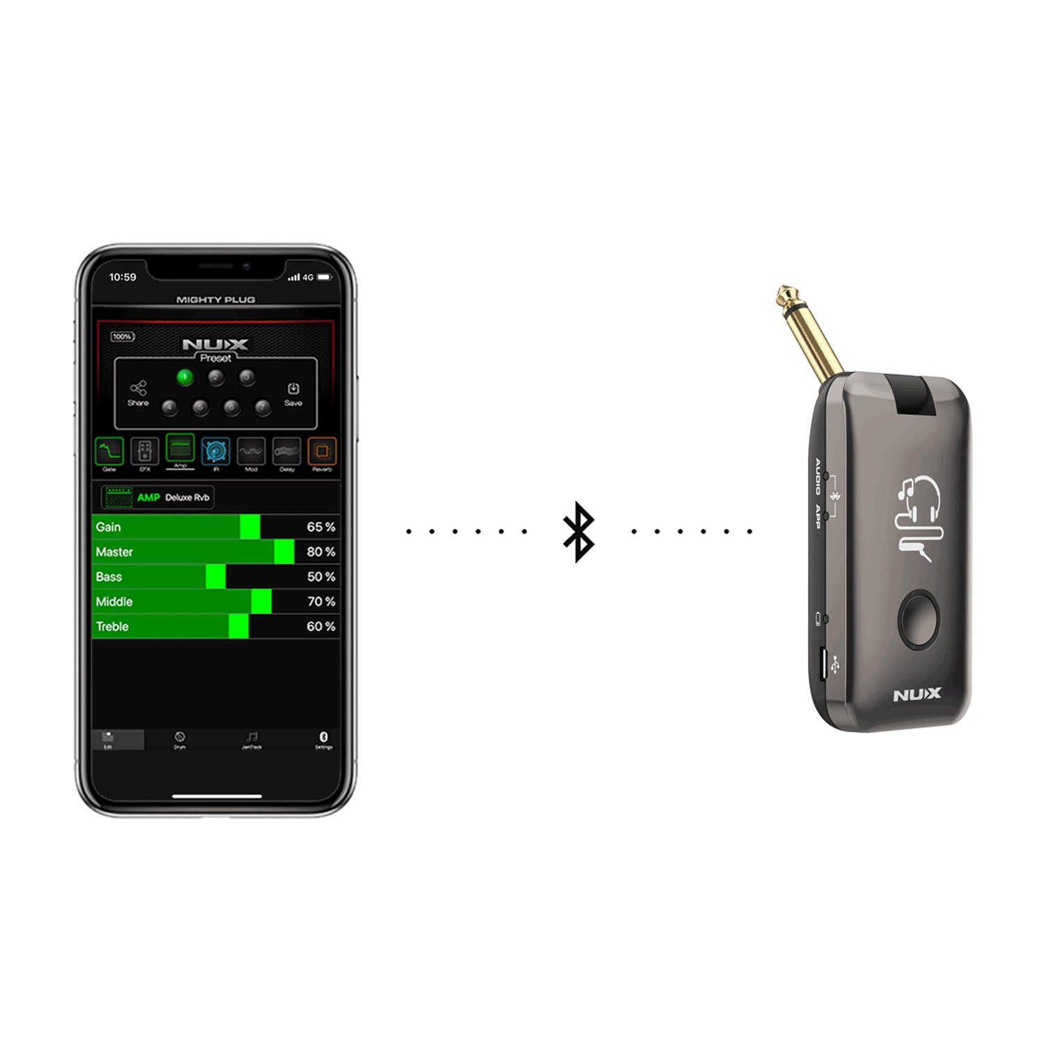 Kopfhörerverstärker Plug Mighty Nux Effekt-Simulation und Verstärker-