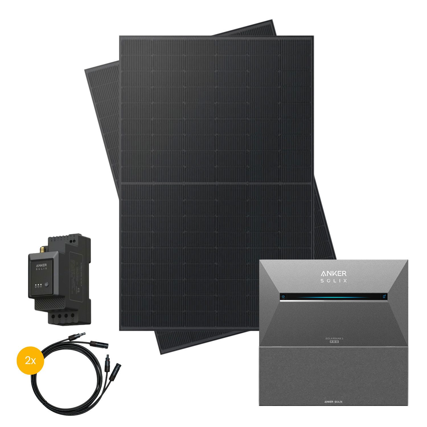 Kleines Kraftwerk Balkonkraftwerk, 900 W, Monokristallin, (ohne Halterung), 2 x 450W, Anker Solarbank 3 Pro, Wechselrichter