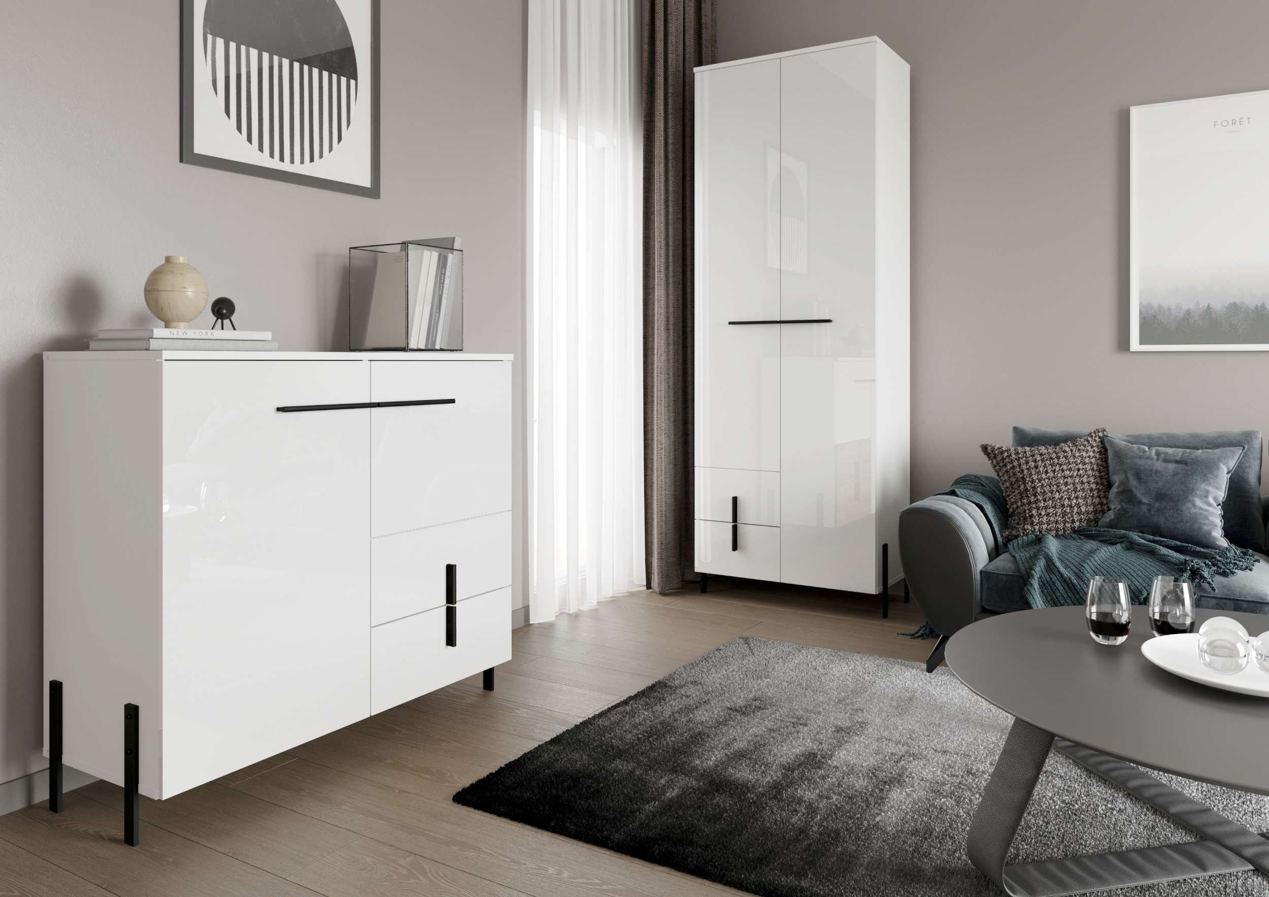 Iwona, Stylefy aus Wohnzimmer-Set), 1×Standschrank, Bestehend Wohnwand (2-St), Modern 1×Kommode, Wohnmöbel, (Set Design