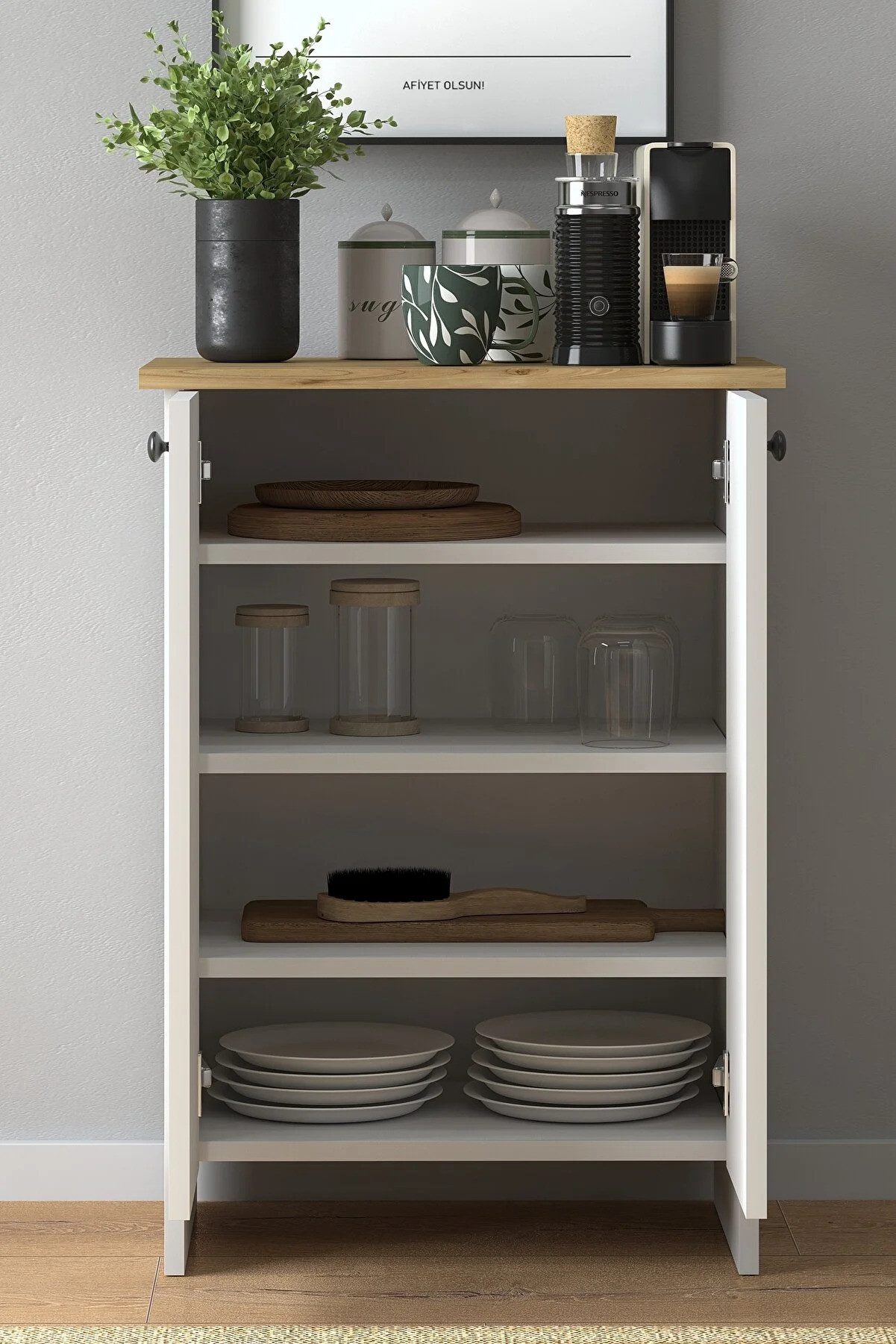 Zeta Interior Sideboard Weiß Küchenschrank, Küchenbeistellschränke, Vorratsschrank