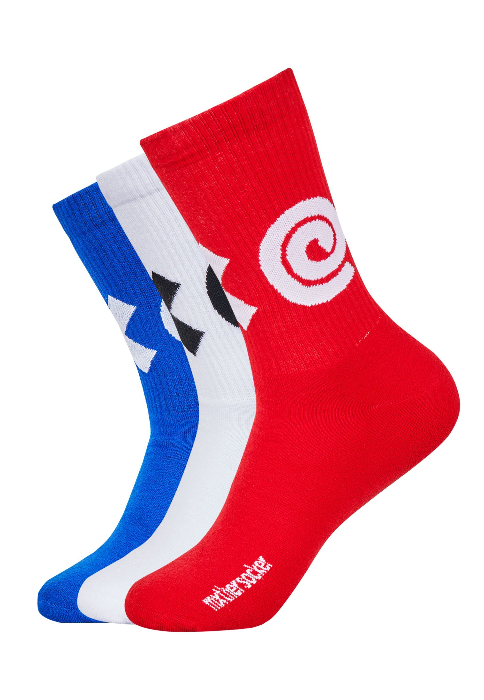 Mxthersocker Socken ESSENTIAL - BIG BEEPS (3-Paar) mit trendigem Schriftzug rot, mehrfarbig