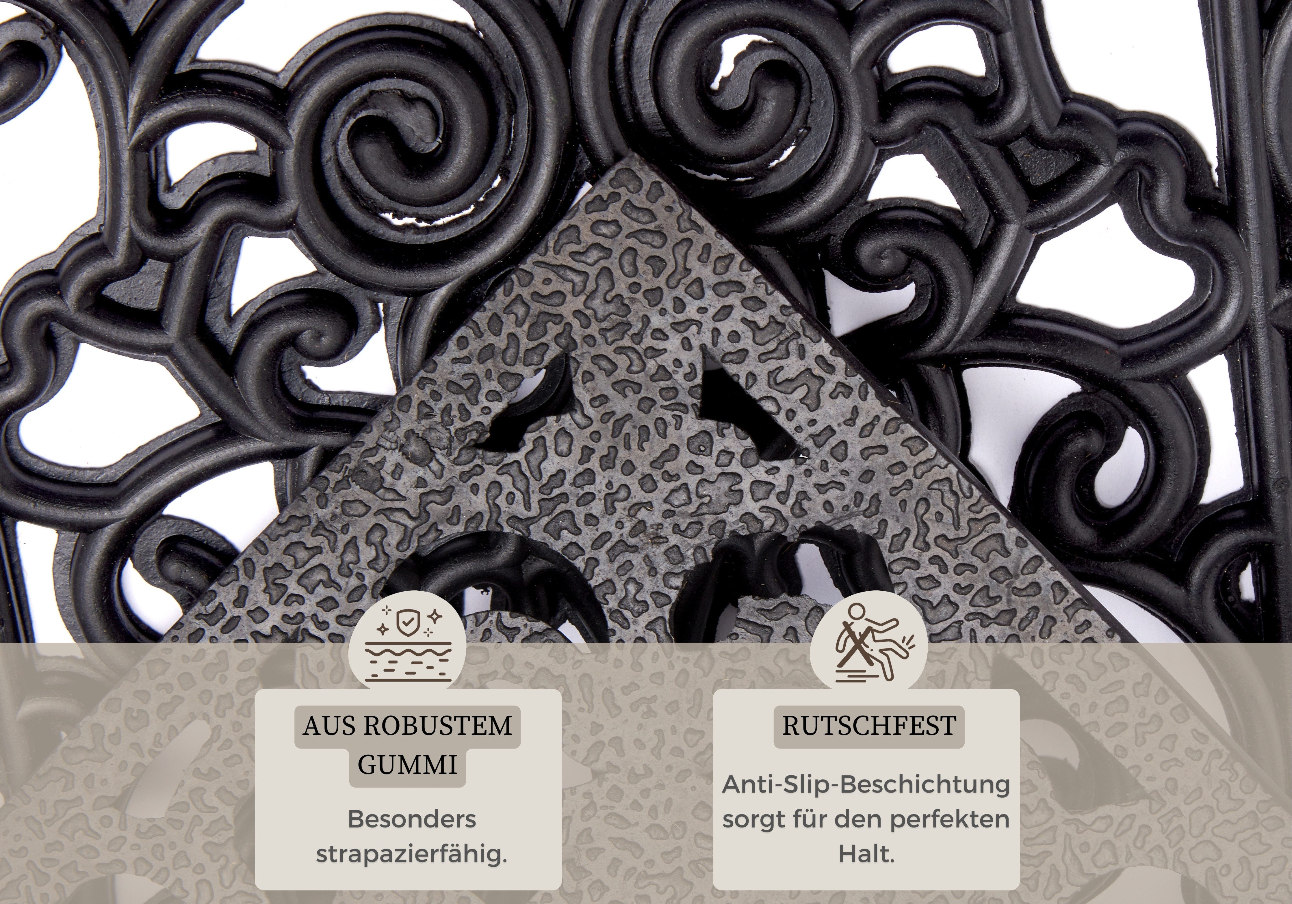 HANSE Home Fußmatte Ornaments, Türmatte, rechteckig, Höhe: 10 mm, Gummi, Schmutzfangmatte, Outdoor, Rutschfest, Innen, Gummimatte