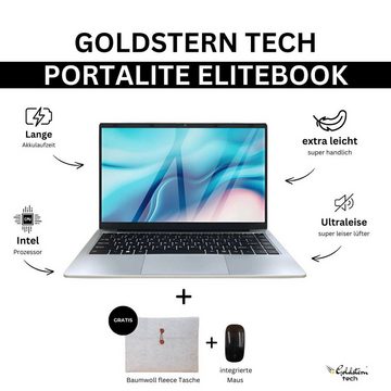 Goldstern-Tech PortaLite Elitebook Notebook (35,60 cm/14 Zoll, Intel Celeron, 512 GB SSD, mit Windows 11, Leistungsoptimierter Laptop inkl. Maus & Tragetasche)