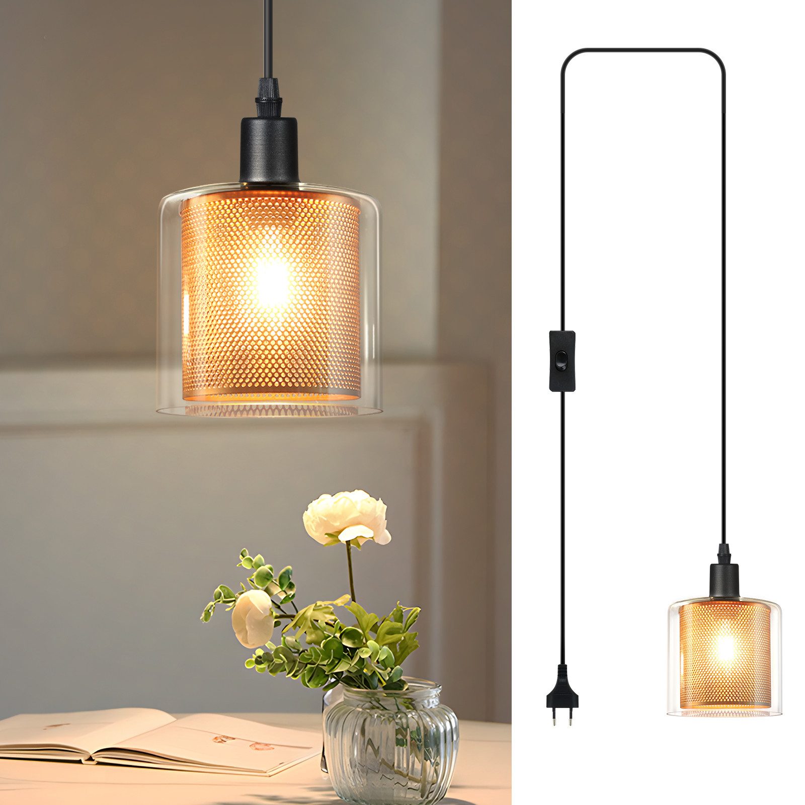 Nettlife Pendelleuchte Vintage Glas Gold E14 1 Flammig Esszimmer Hängelampe günstig online kaufen