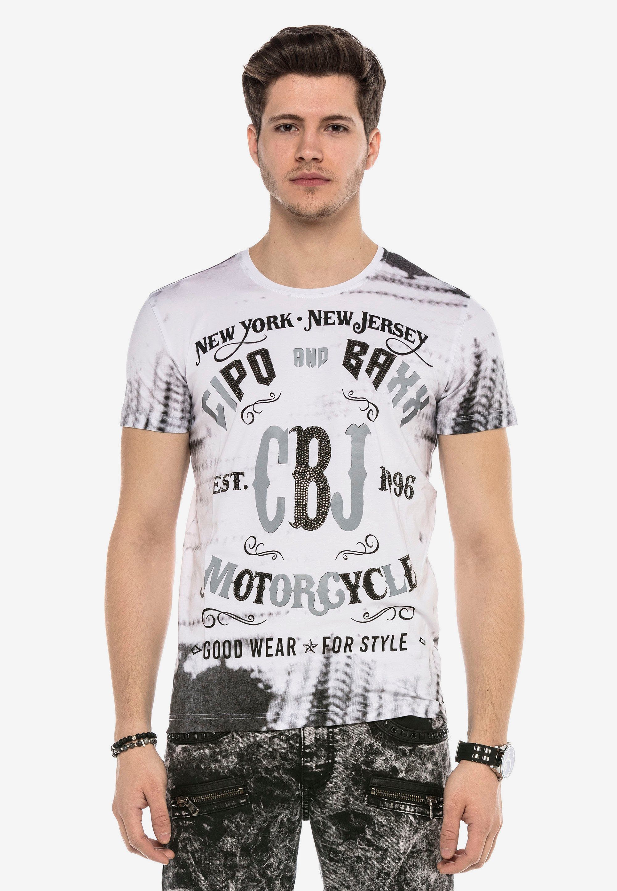 T-Shirt grafischem & mit Cipo Biker-Print Baxx