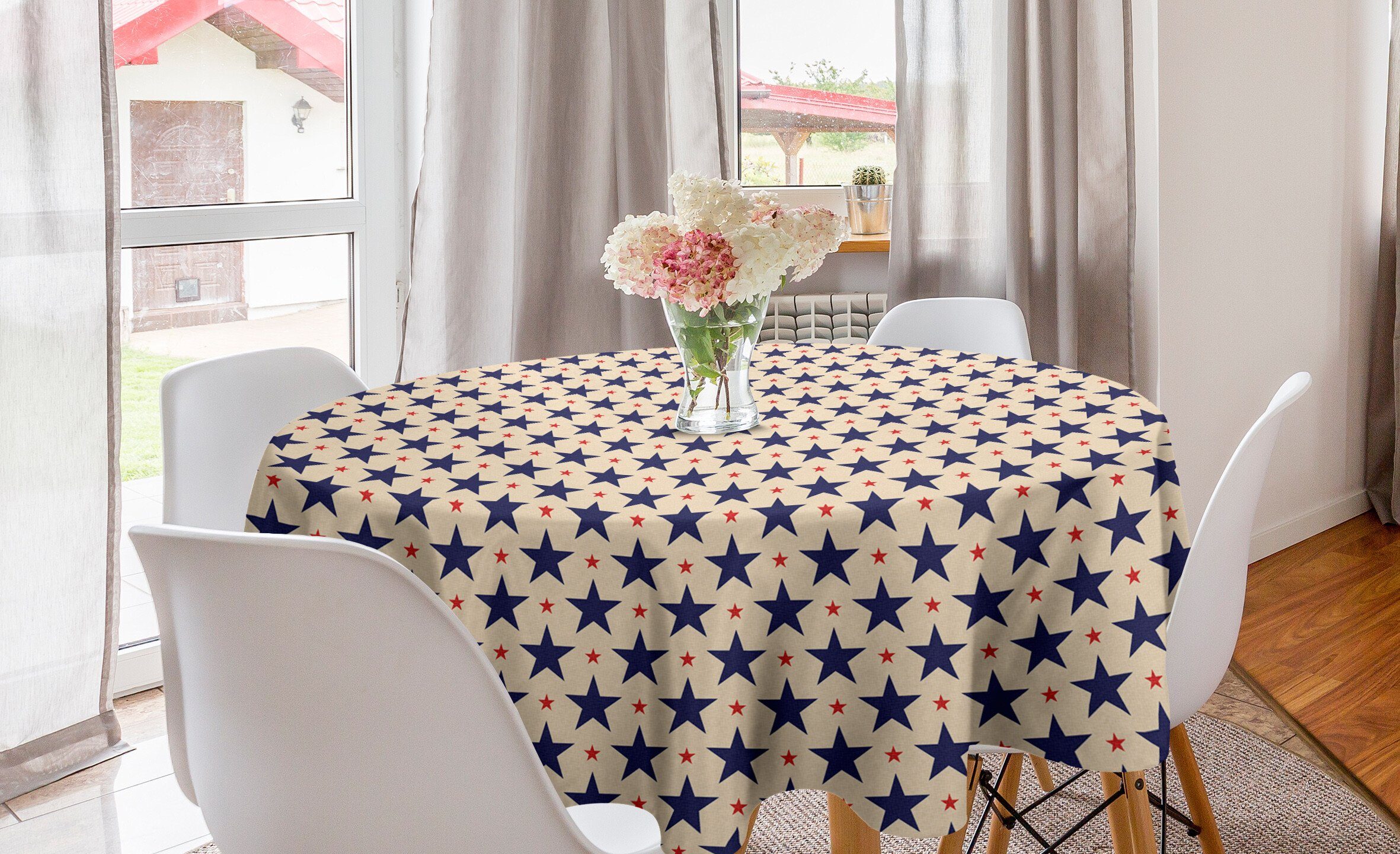 Abakuhaus Tischdecke Kreis Tischdecke Abdeckung für Esszimmer Küche Dekoration, Star Grunge Themed Muster