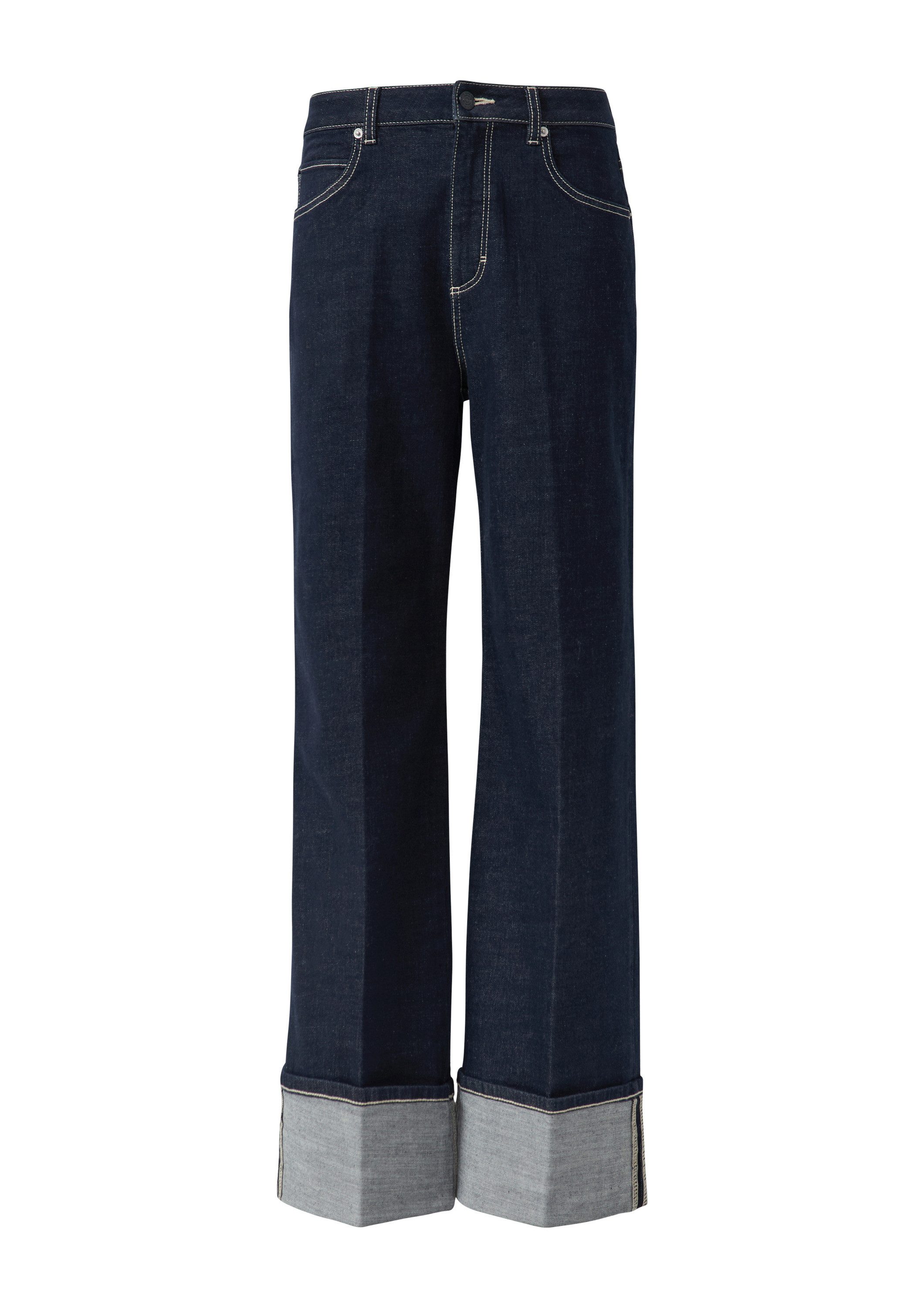 comma Weite Jeans Jeans-Hose Wide-Leg-Jeans mit Umschlag und Kontrastnähten günstig online kaufen