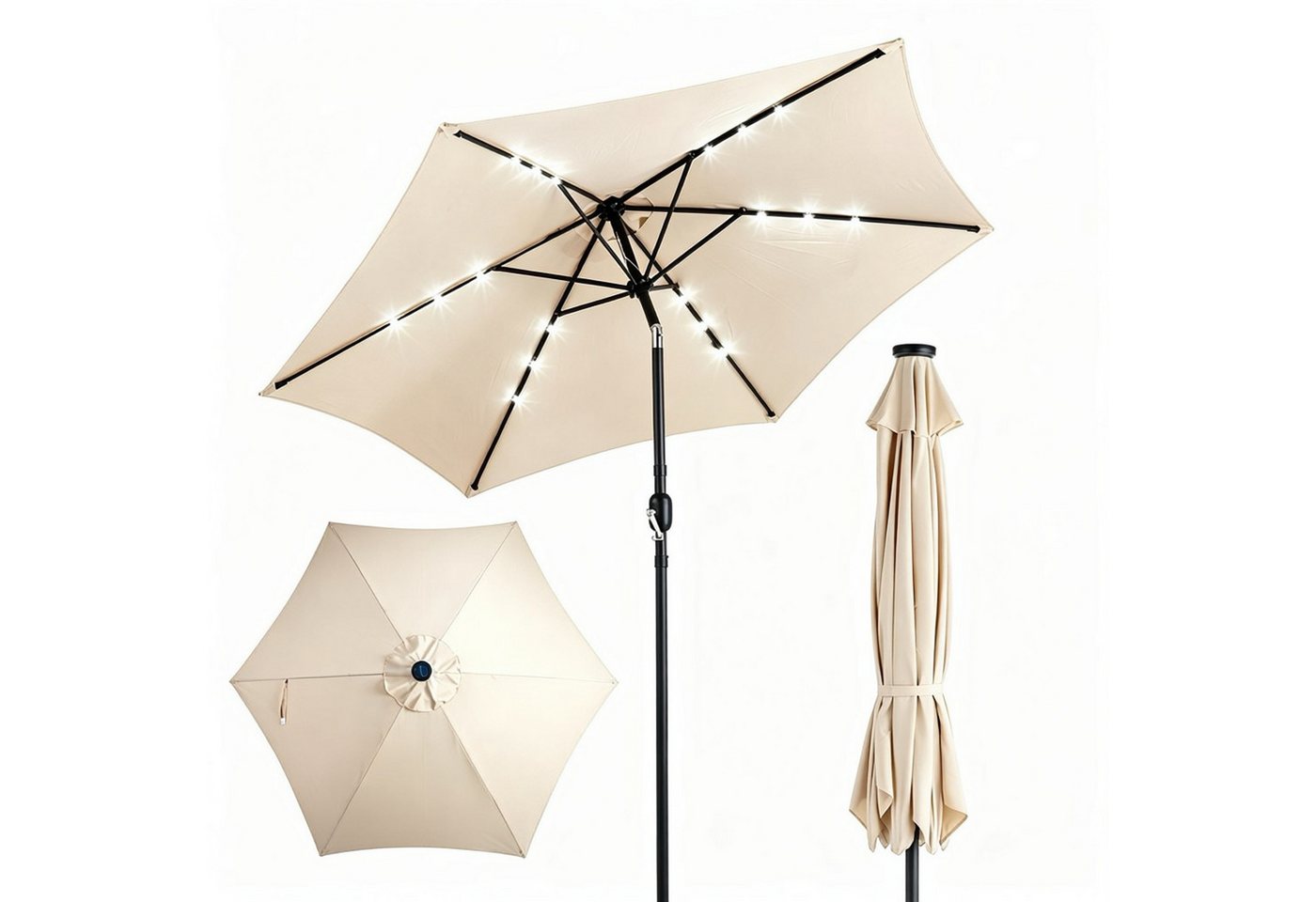 ibettertec Sonnenschirm Stabiler Marktschirm mit LED-Lichtern für Garten, Terrasse und Balkon, 9 ft,6 Rippen,Garten, Hinterhof & Pool,Outdoor Tischschirm