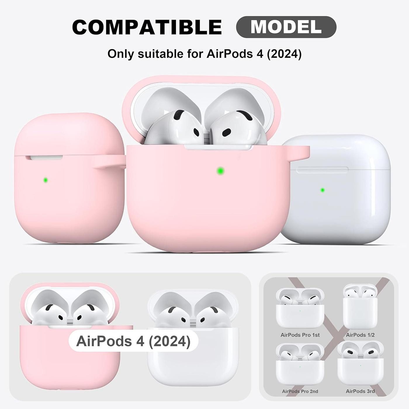 CoolGadget Kopfhörer-Schutzhülle Basic Silikon Hülle für AirPods 4 Schutzhülle mit Karabiner, Soft Touch Case, stoßfest, rutschfest, 360° Schutz, kabellos ladbar