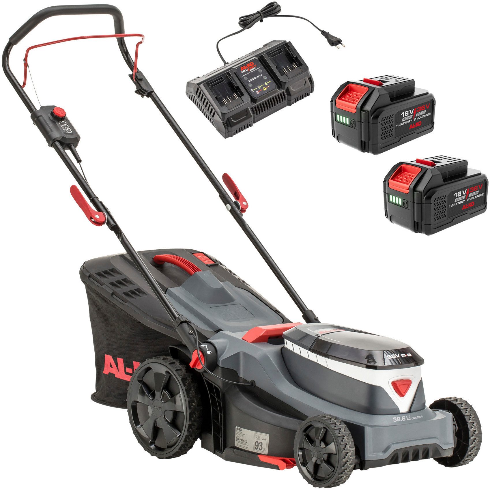 AL-KO Akkurasenmäher 38.6 Li COMFORT SET, 38 cm Schnittbreite, (inkl. 2x 18 / 36 V (4 Ah/2 Ah) und Doppelladegerät)