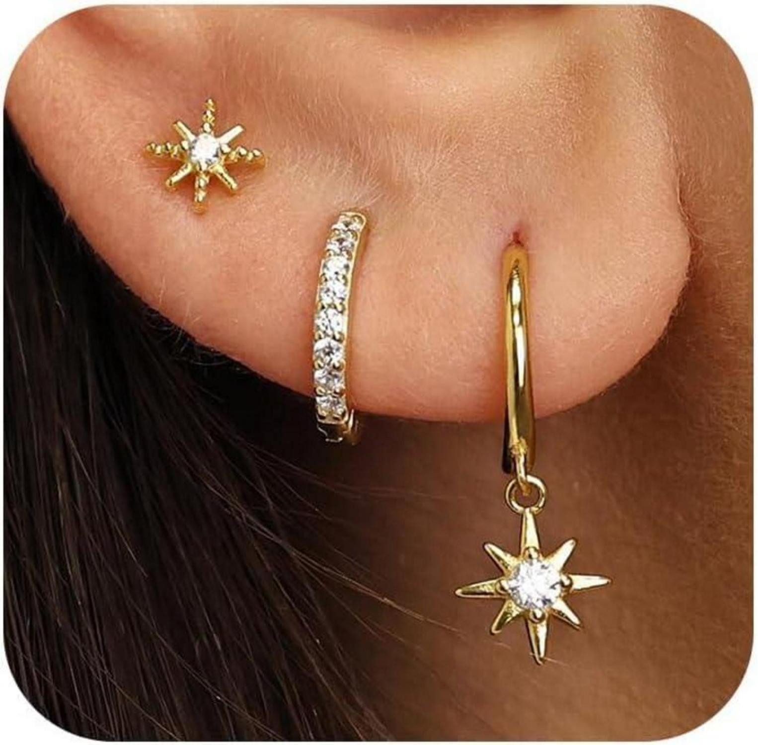Schmuckset Ohrringe Silber 925 Set Damen 14K Vergoldet Creolen Ohrstecker