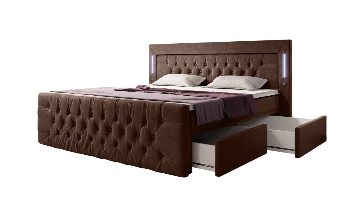 Luxusbetten24 Boxspringbett Diva, mit LED-Beleuchtung, USB-Anschluss und Stauraum