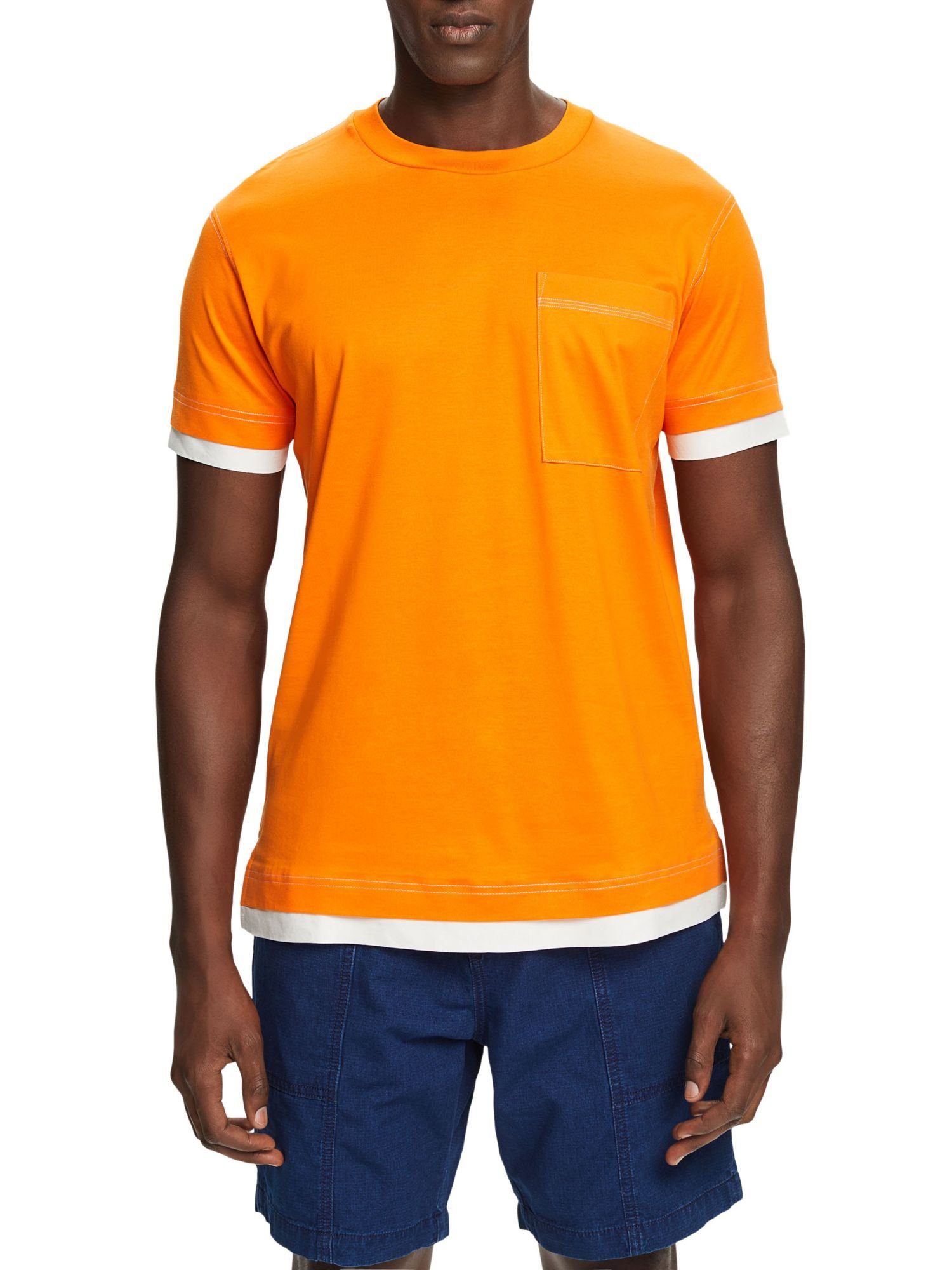 Esprit Collection T-Shirt % (1-tlg) Baumwolle ORANGE Lagenlook, BRIGHT Rundhals-T-Shirt im 100