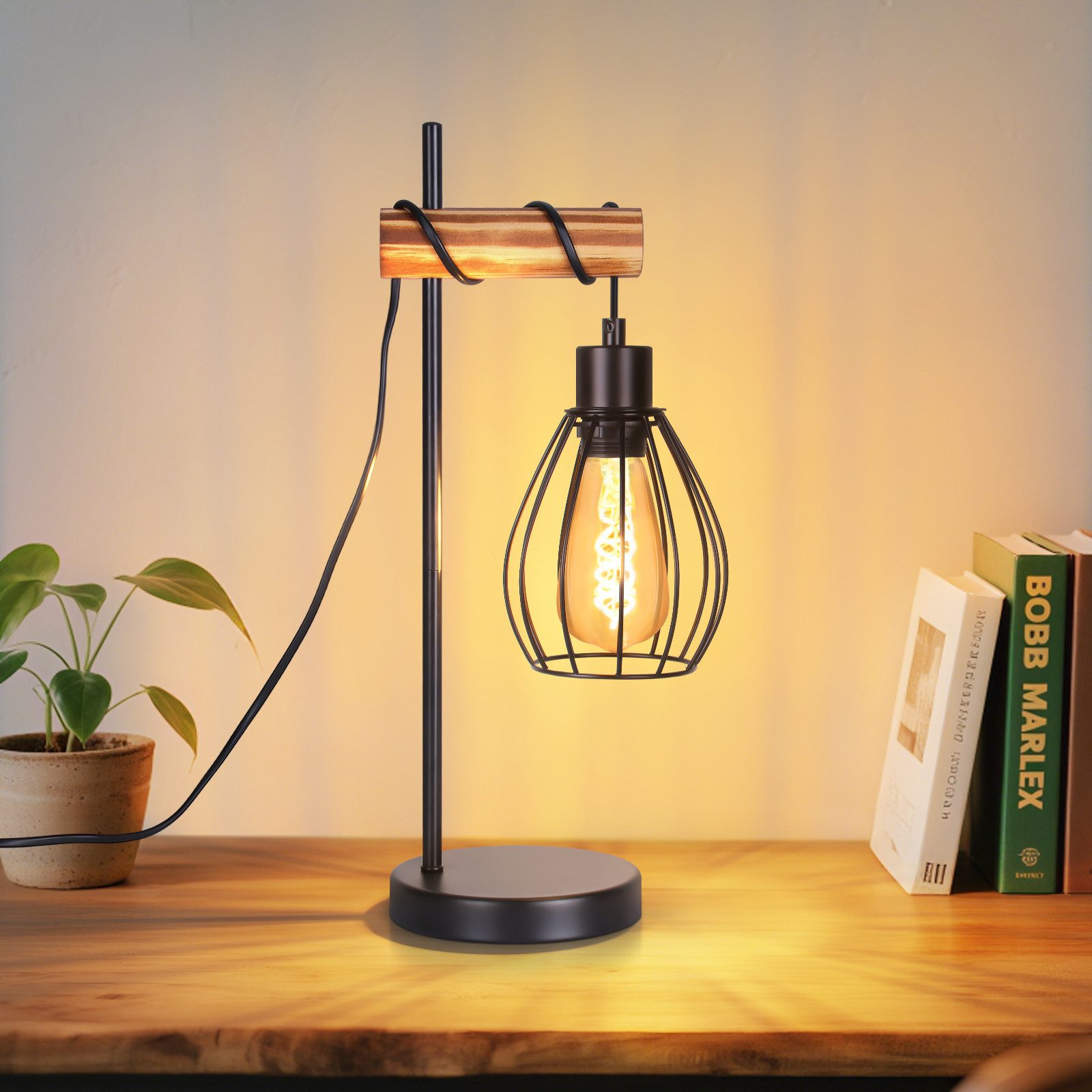 Nettlife Tischleuchte Holz Vintage E27 Tischlampe günstig online kaufen