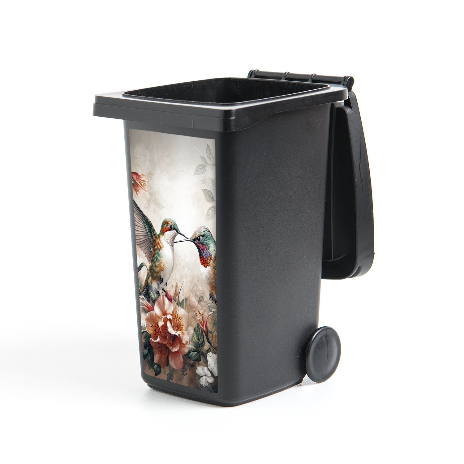 MuchoWow Wandsticker Kolibri - Vögel - Blumen - Natur (1 St), Mülleimer-aufkleber, Mülltonne, Sticker, Container, Abfalbehälter