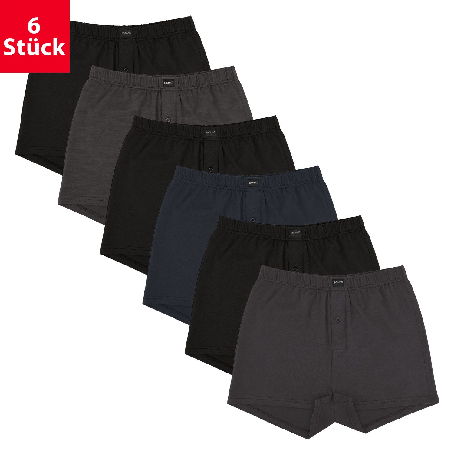 Gomati Boxershorts 6er Pack Herren Jersey Boxershorts Baumwolle