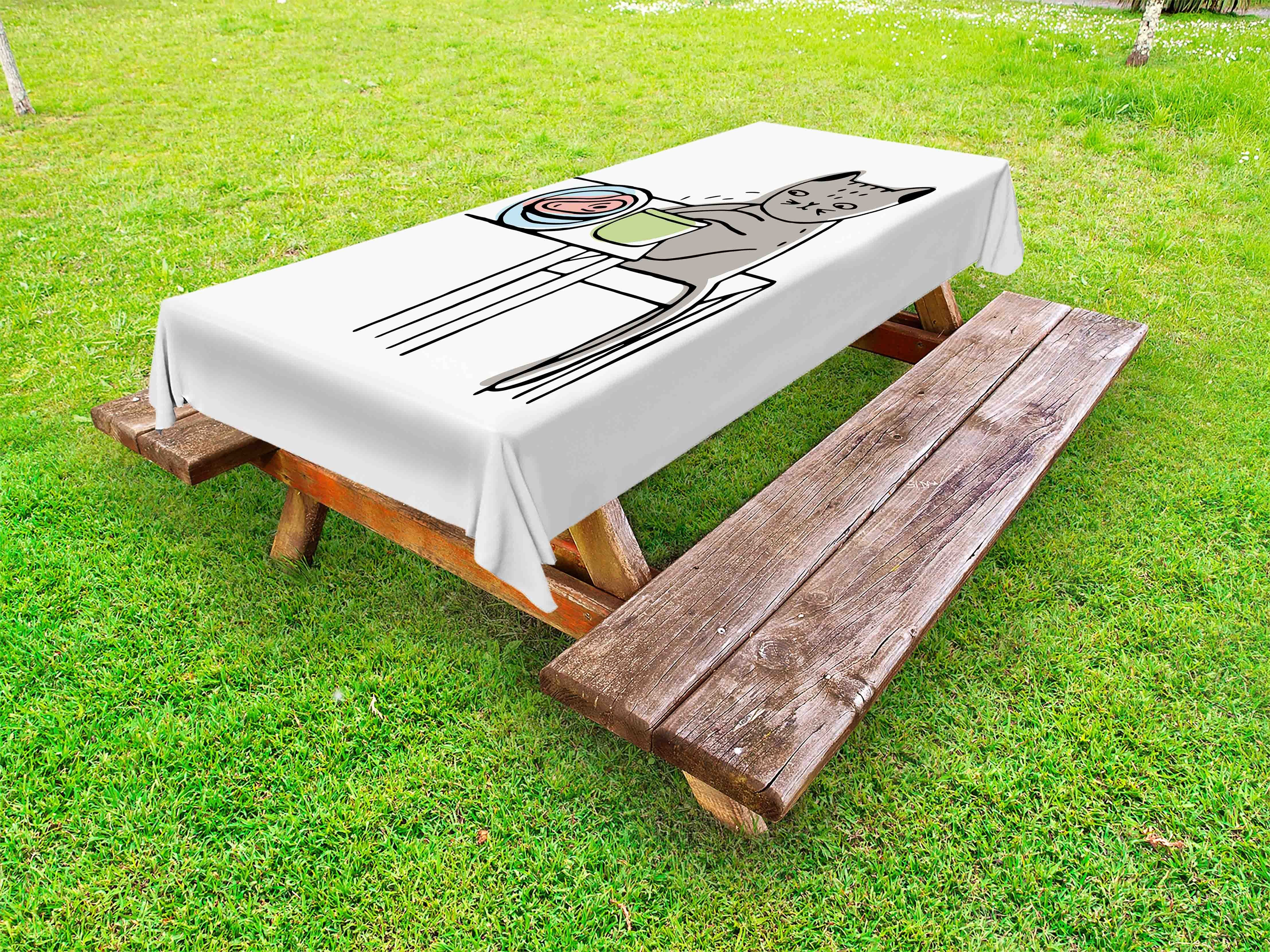 Abakuhaus Tischdecke dekorative waschbare Picknick-Tischdecke, Süße Katze Doodle Art-Katze-und Lebensmittel