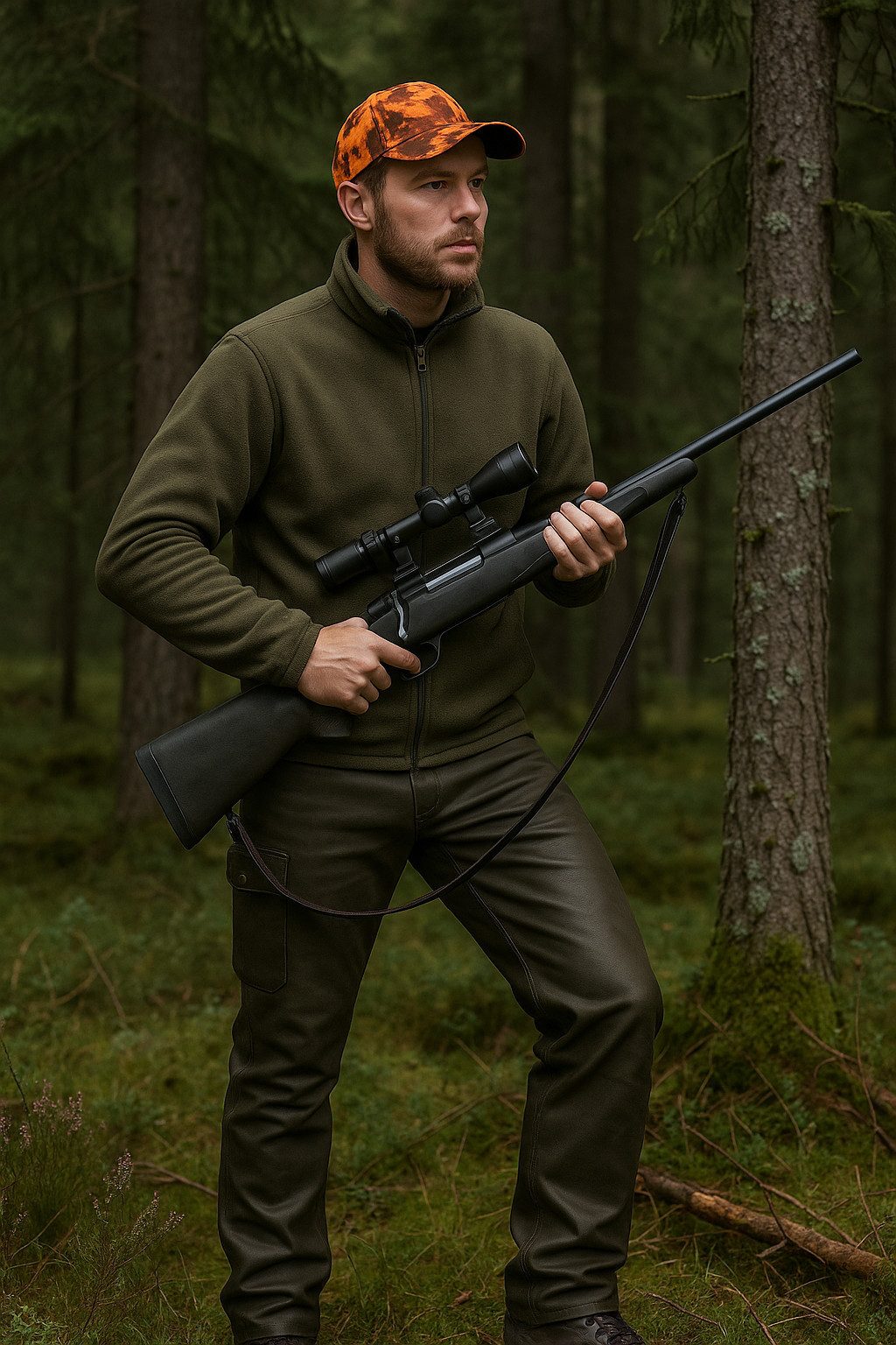 La Chasse® Lederhose Jagd Lederhose aus Büffelleder mit Beintasche Herren strapazierfähig