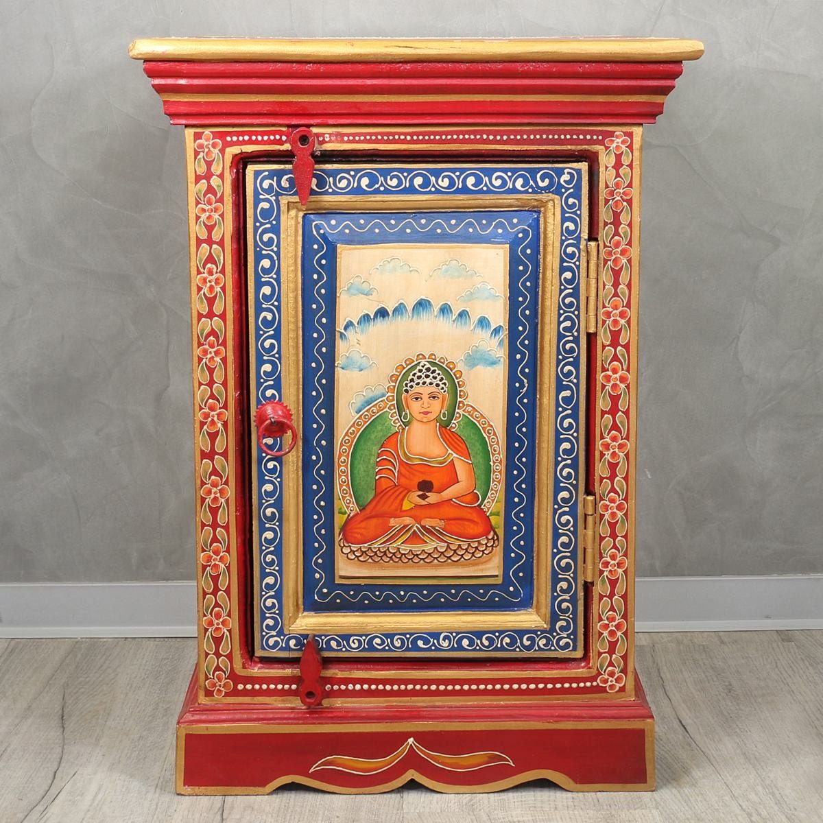 Oriental Galerie Mehrzweckschrank Tibet Wandschrank Faiza Buddha Rot 65 cm Handarbeit