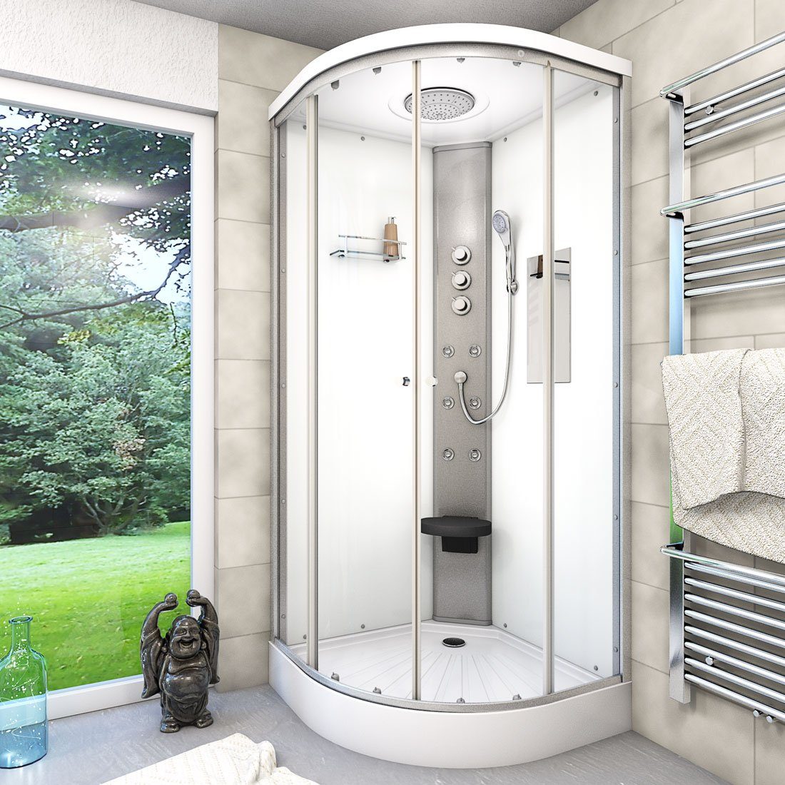 Thumbnail - AcquaVapore Komplettdusche Dusche Fertigdusche D10-10T1-ALL Weiß 90x90, Sicherheitsglas ESG, inklusive Duschwanne, Höhen...