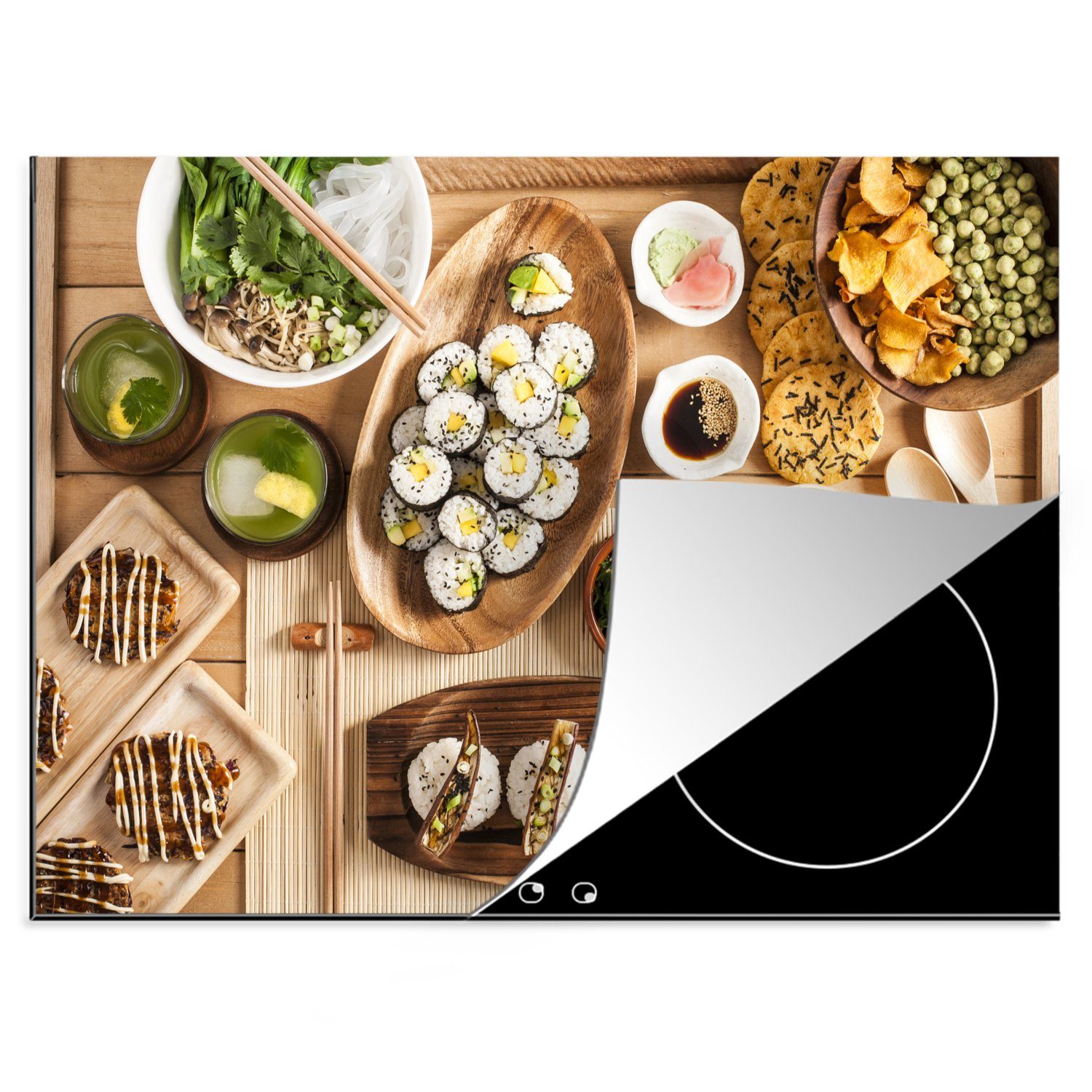 MuchoWow Herdblende-/Abdeckplatte Image der japanischen Küche, Vinyl, (1 tlg), 70x52 cm, Mobile Arbeitsfläche nutzbar, Ceranfeldabdeckung | Herdabdeckplatten