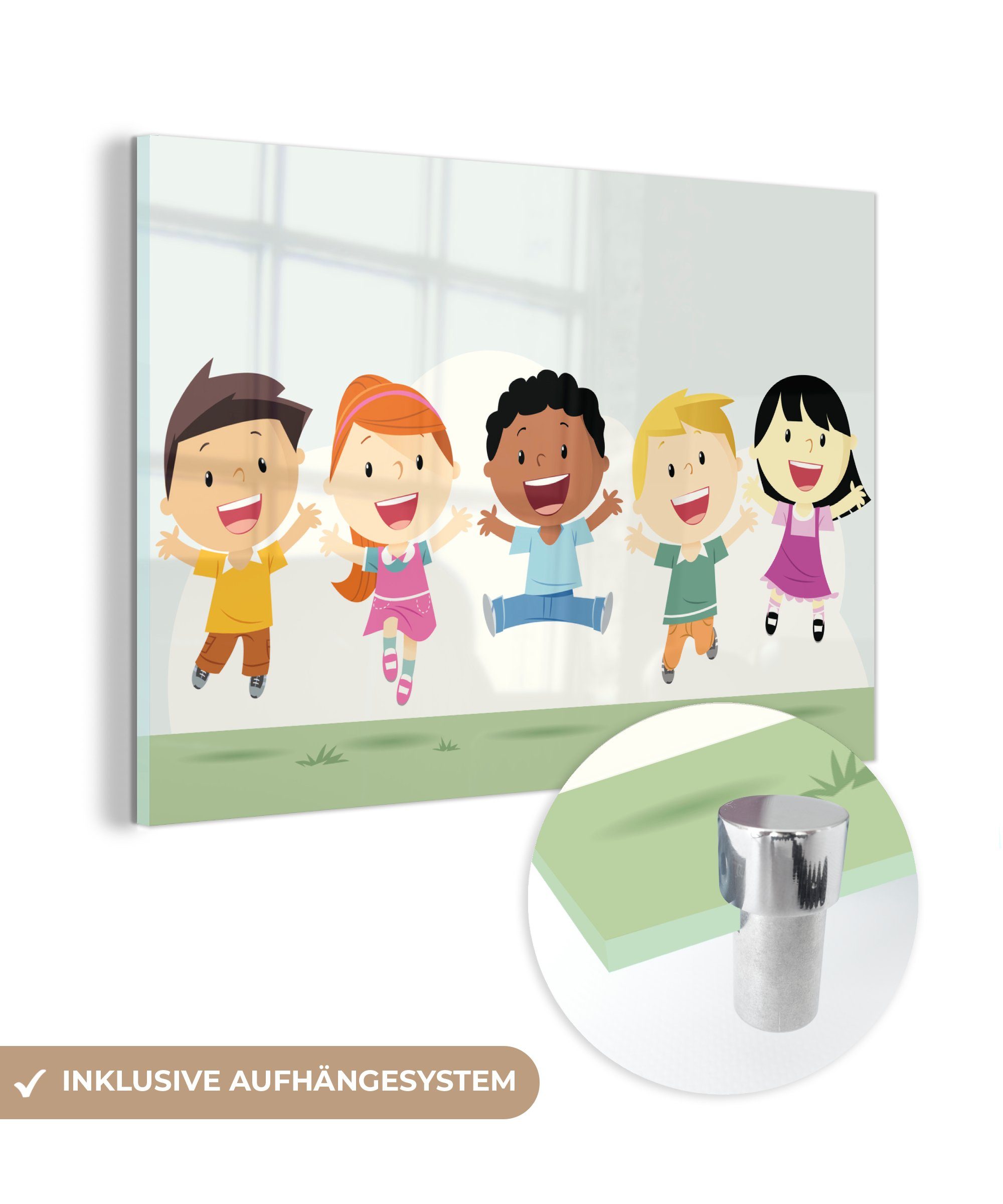 MuchoWow Acrylglasbild Illustration von glücklichen Kindern, (1 St), Acrylglasbilder Wohnzimmer & Schlafzimmer