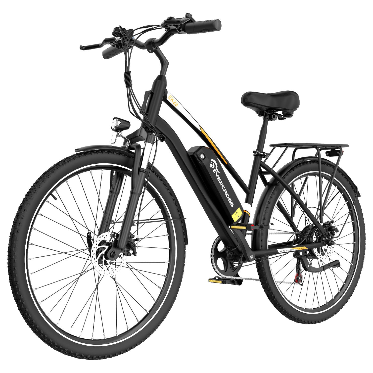 EVERCROSS TECH E-Bike 28 Zoll Elektrofahrrad, 432 wh Trekking Maximal 35-100km, Heckmotor, 7 Gang, Pumpe/Fahrradschloss/für Damen und Herren 170-200 cm