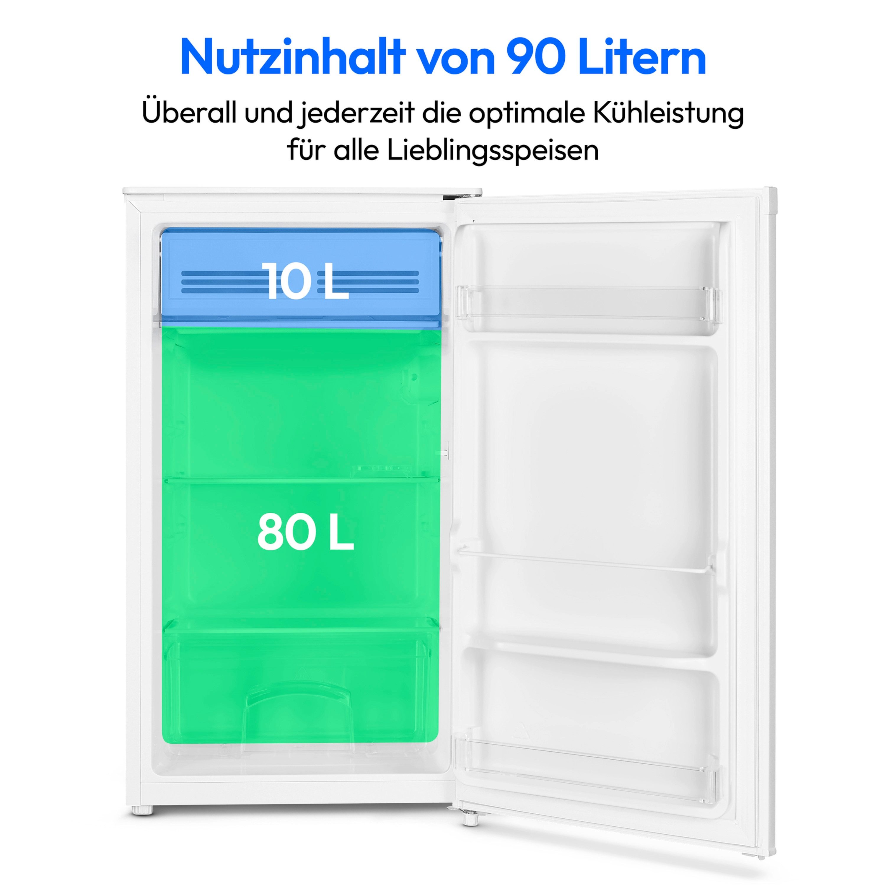 Medion® Kühlschrank MD37690, 85 cm hoch, 48 cm breit, 90L Gesamt-Nutzinhalt, 80L Kühlteil, 10L Eiswürfelfach, freistehend