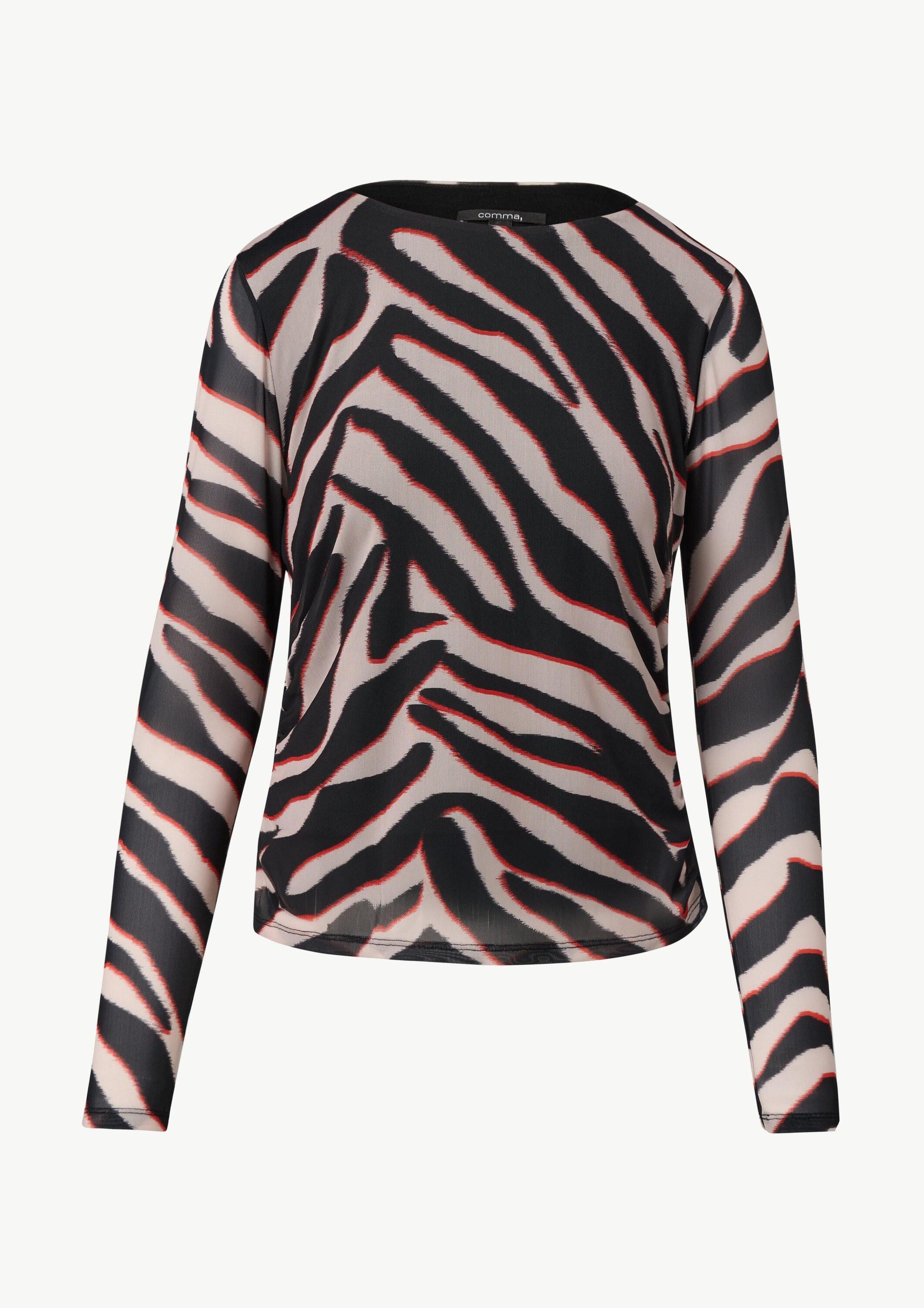 comma Langarmshirt T-Shirt Mesh-Shirt mit seitlicher Raffung