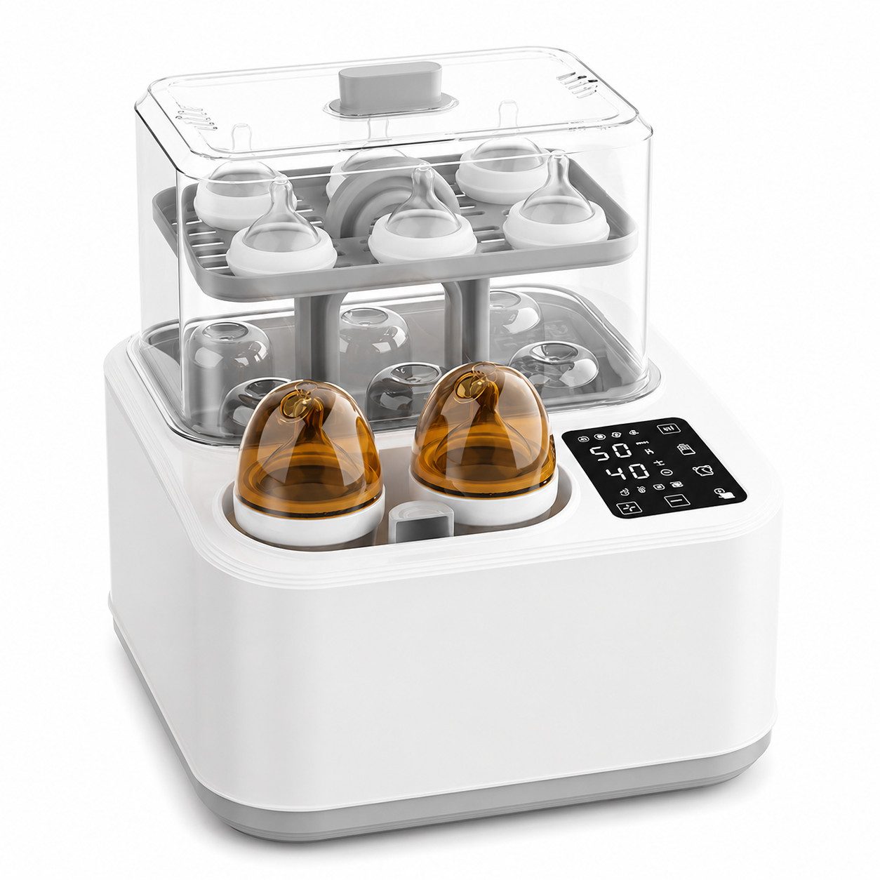 Tekoo Mikrowellen-Dampfsterilisator Dampfsterilisator & Flaschenwärmer 8-in-1 für 6 Babyflaschen, BPA-frei, 8-in-1 Multifunktion, BPA-frei,Überhitzungsschutz