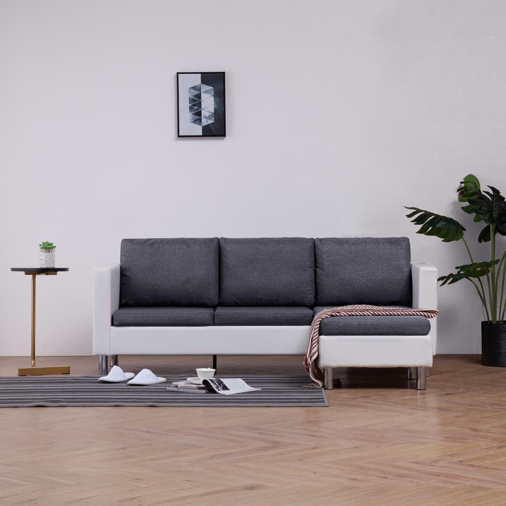 3-Sitzer-Sofa und Kissen Dunkelgrau mit Weiß Weiß vidaXL Sofa Kunstleder