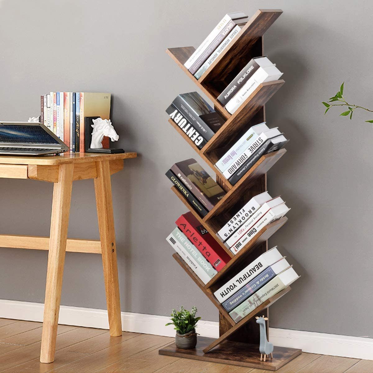 KOMFOTTEU Bücherregal Standregal, mit 8 Ebenen, aus Holz, 140x51x28cm | Bücherschränke