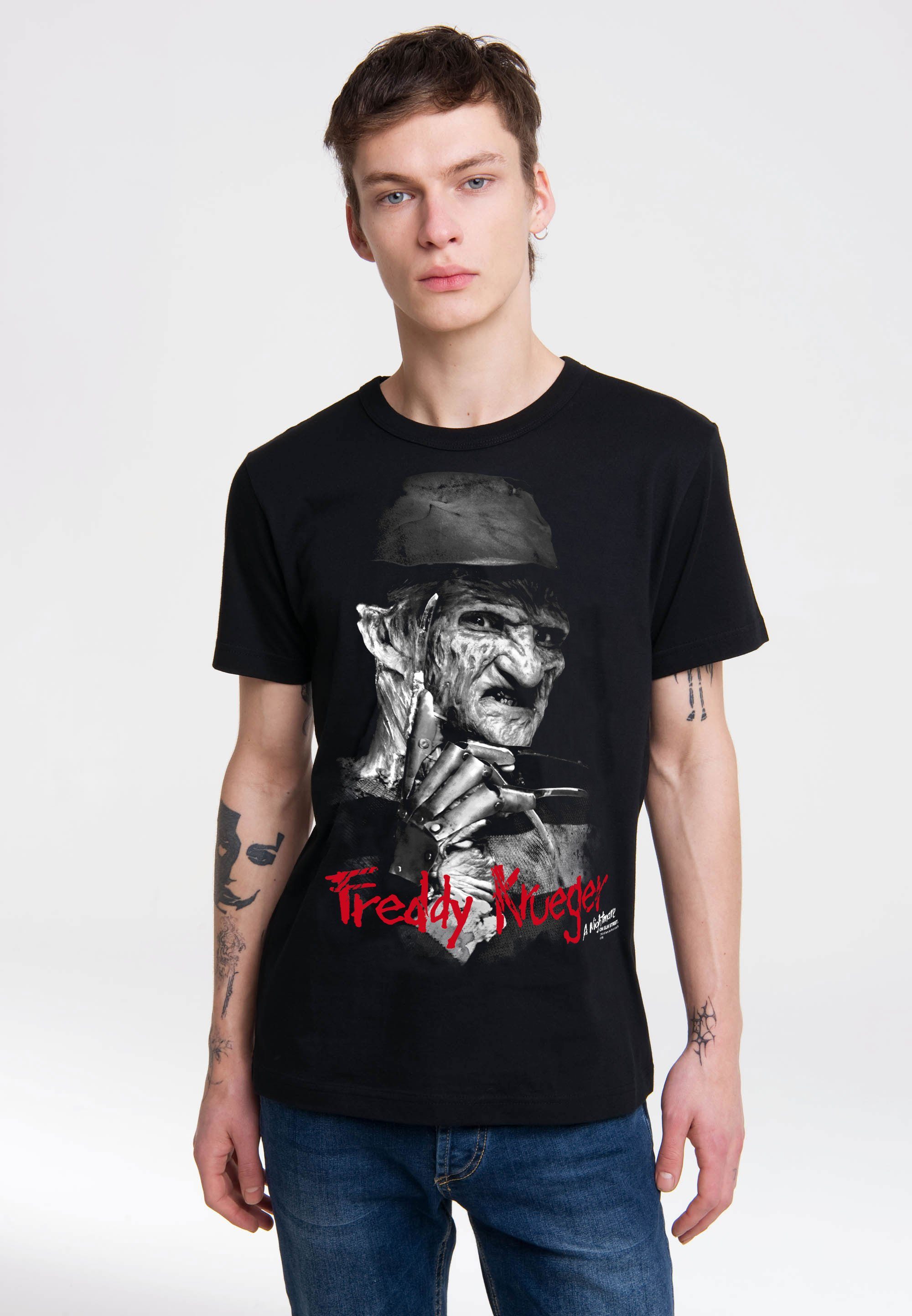 mit Elm T-Shirt – LOGOSHIRT On Frontprint Krueger Street trendigem Freddy Nightmare
