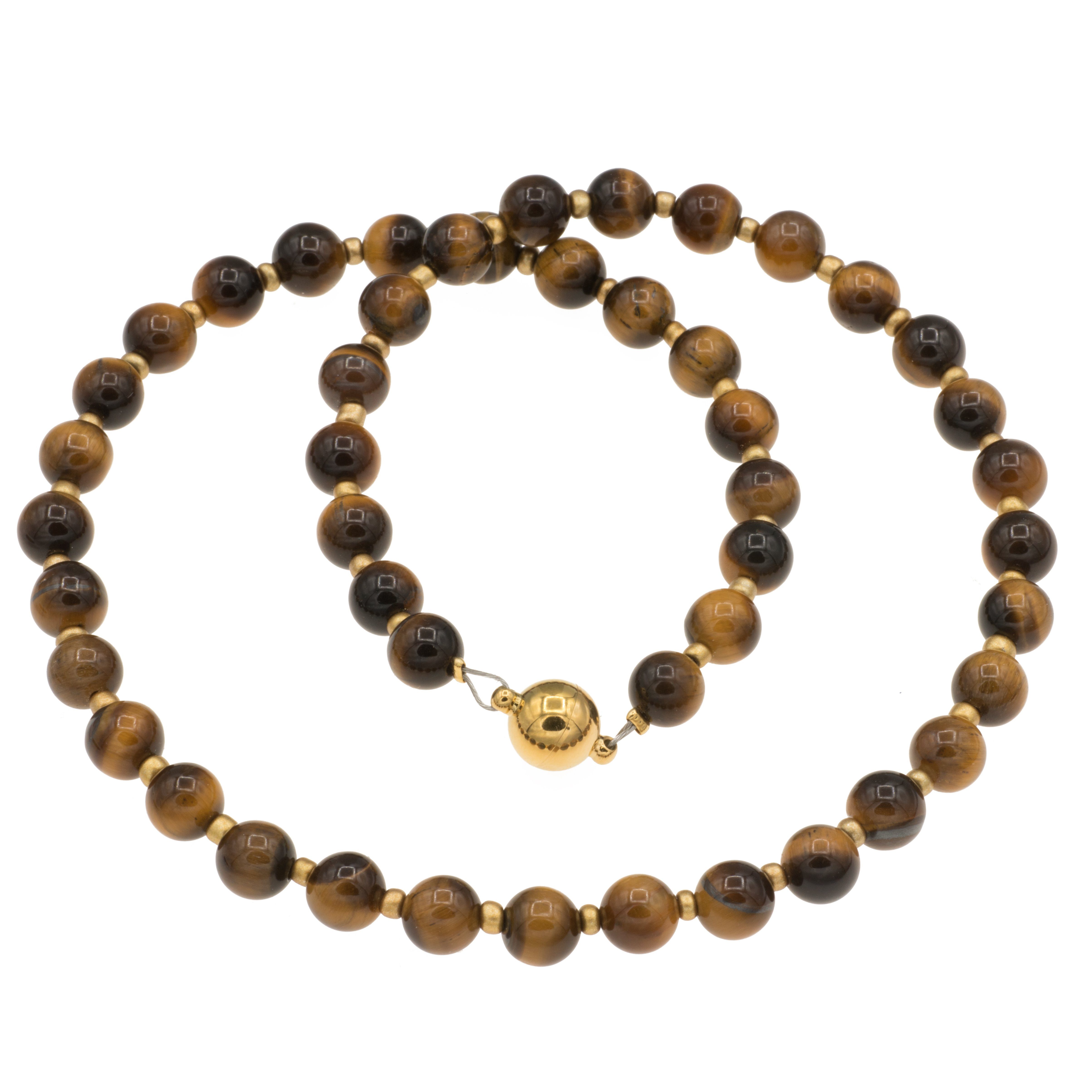 Bella Carina Perlenkette Kette mit Tigerauge Perlen und kleinen goldfarbene günstig online kaufen