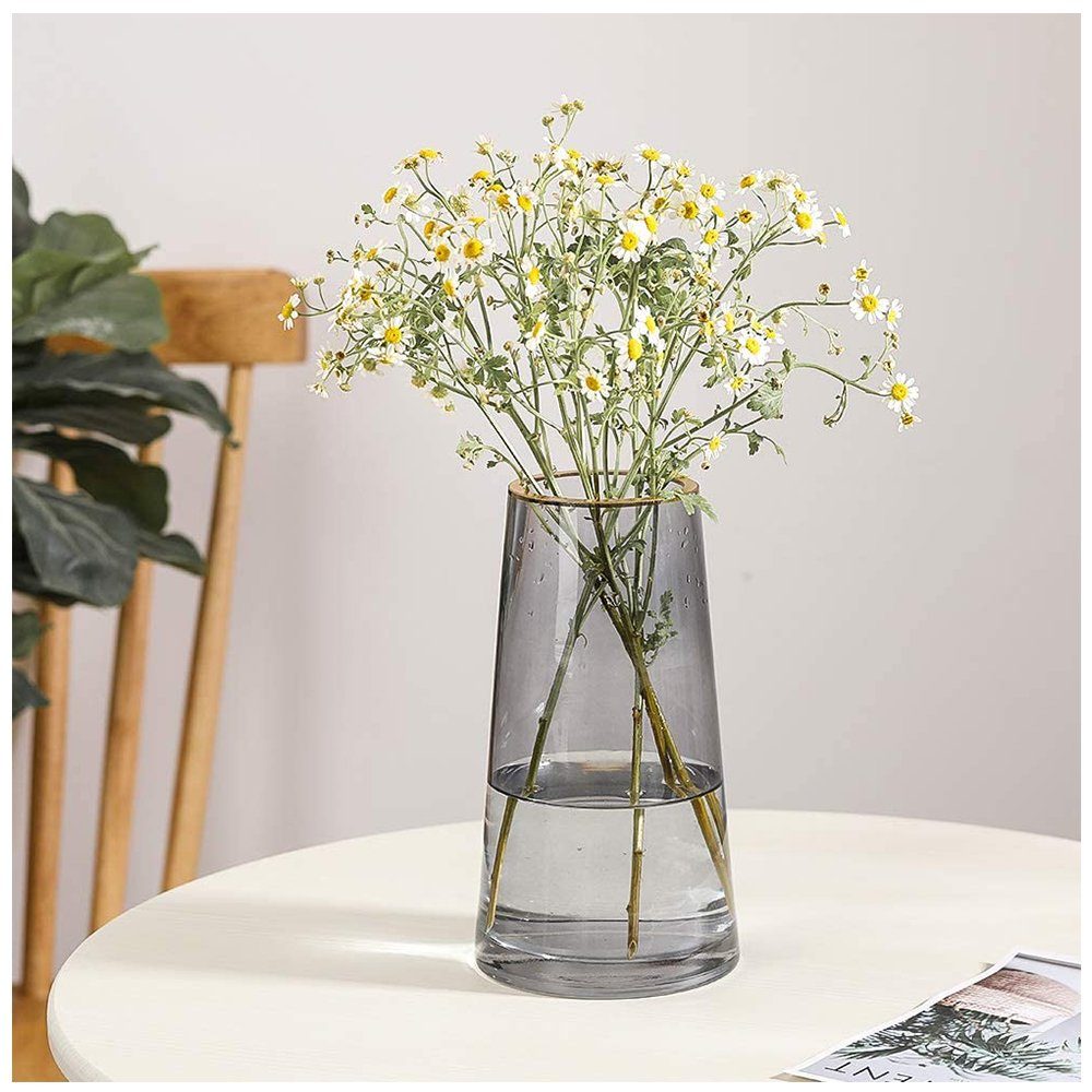 zggzerg Dekovase Vase aus Bleifreiem Glas, Vasen für Pampasgras mit Golden Linie Öffnug | Dekovasen