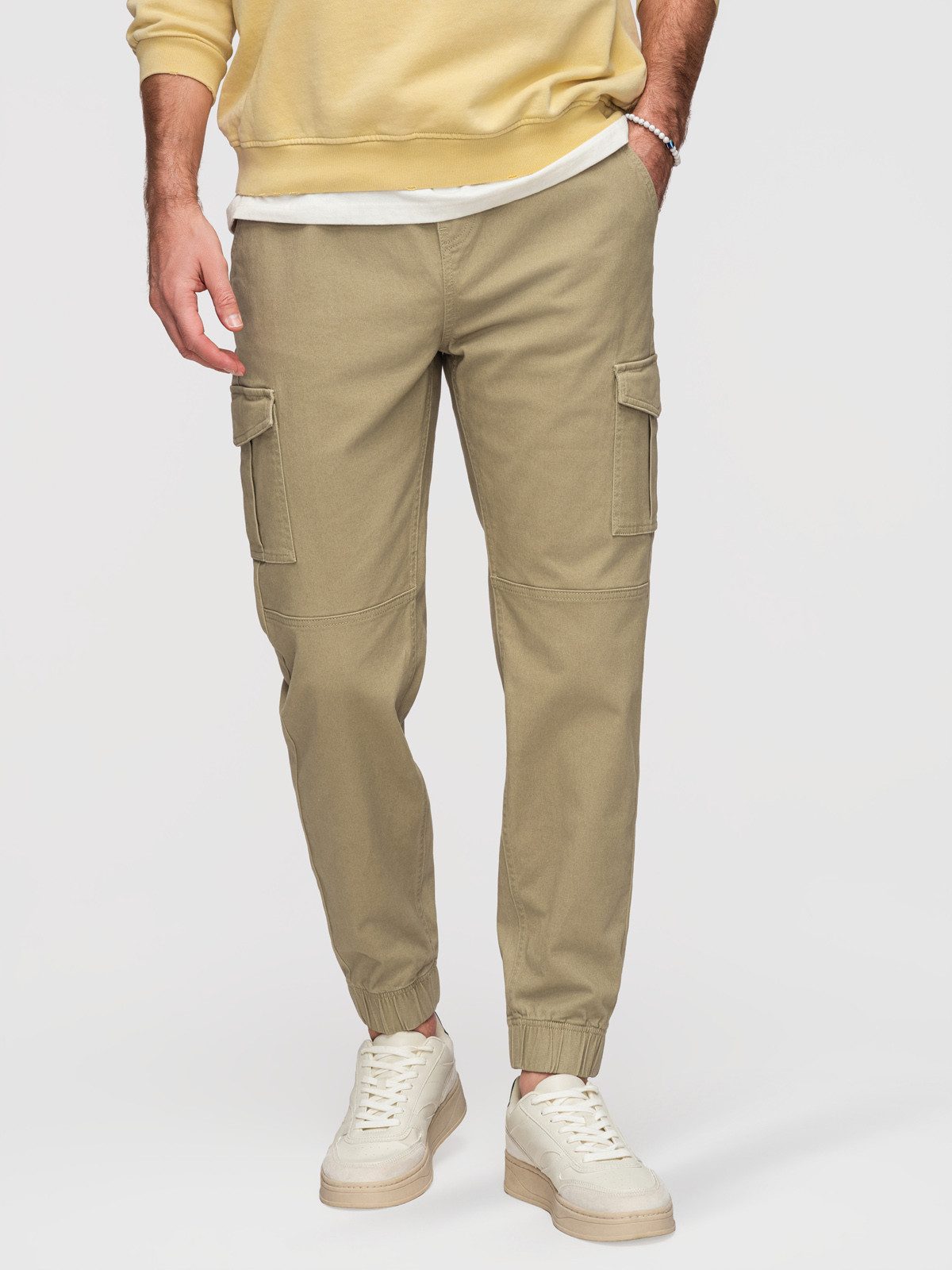 Cargohose Herren Jogginghose mit Cargo-Taschen und verstellbarem Bund Oliv XL