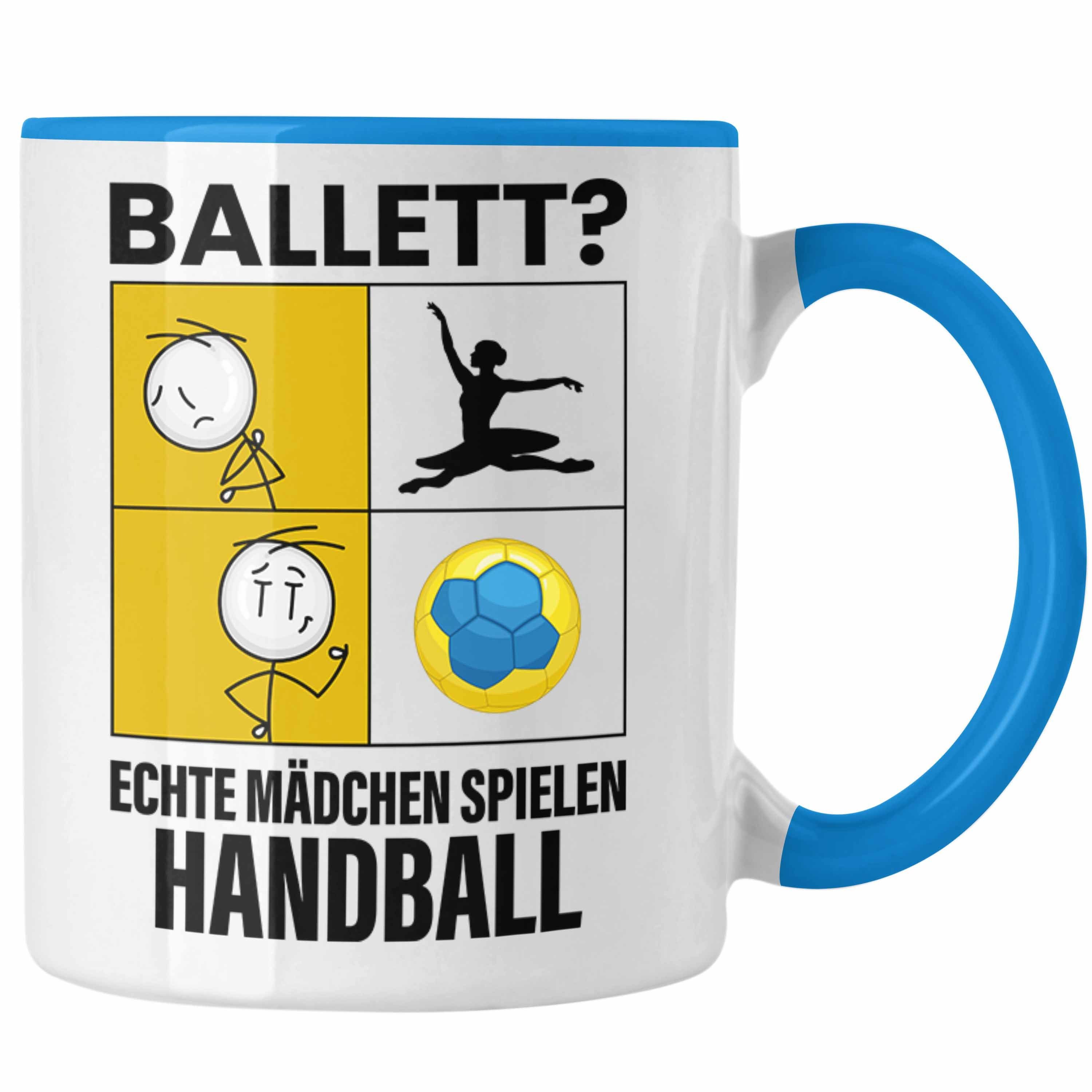 Trendation Tasse Handball Mädchen Tasse Sport Geschenk Frauen Echte Mädchen Spielen Han Blau | Teetassen