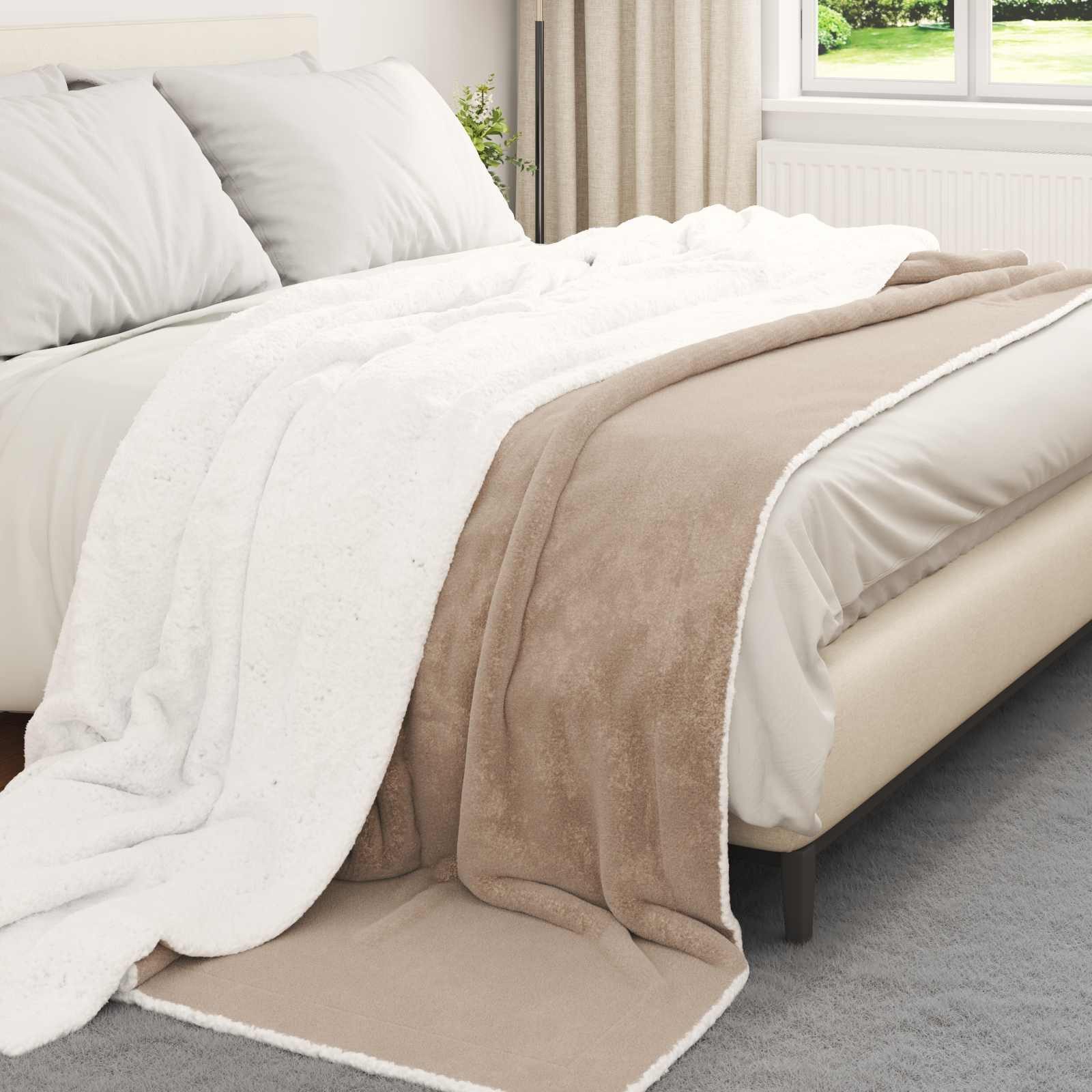 vidaXL Bettüberwurf Überwurfdecke Kamel 220 x 240 cm 2.67 Fleece