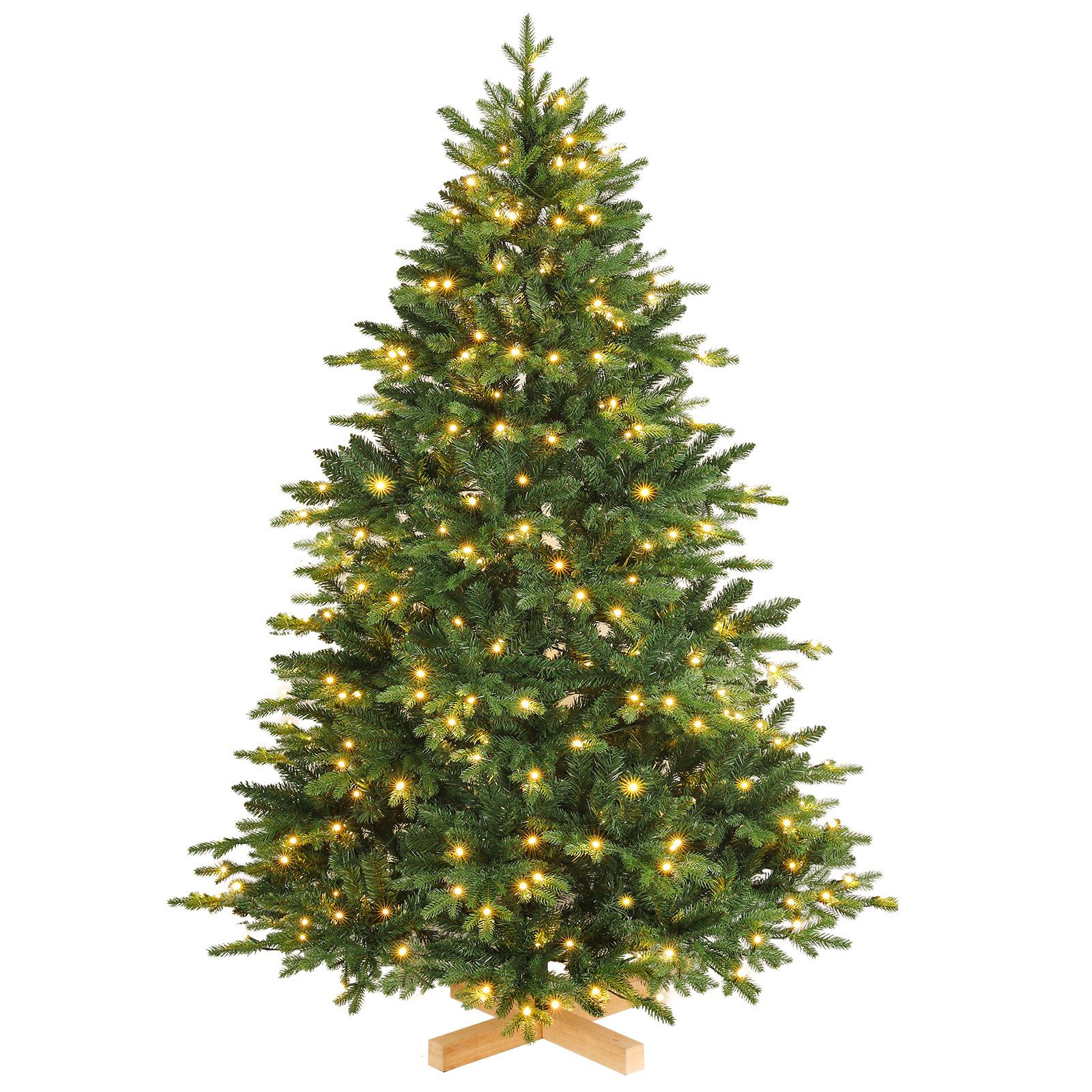 Yorbay Künstlicher Weihnachtsbaum Künstlicher Tannenbaum mit LED Beleuchtung, Weihnachstbaum aus PE, PVC, 150 / 180 / 210 cm auswählbar, mit Holzständer, Nordmanntanne, Weihnachtsbaum Christbaum für Weihnachten-Dekoration