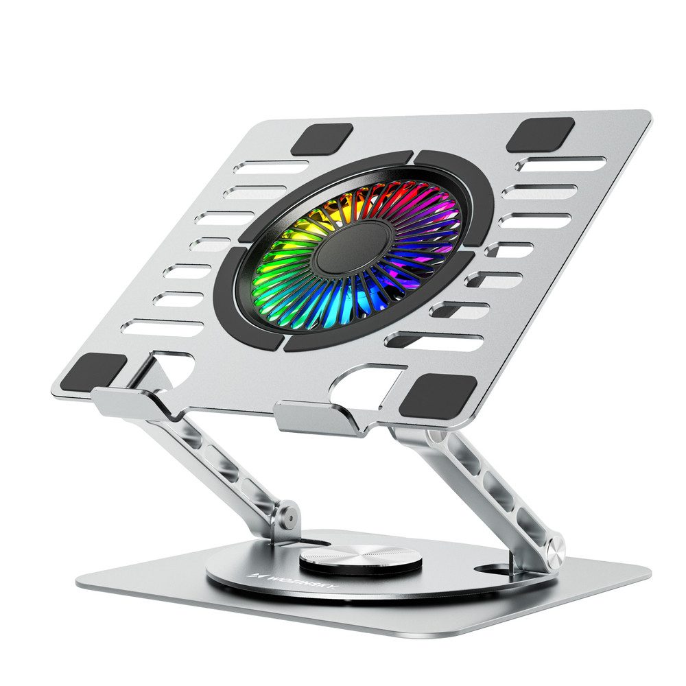 Wozinsky Notebookkühler Laptopständer Schreibtischhalterung Tablet (RGB-Beleuchtung, 360° drehbar, 2x USB, Aluminium)