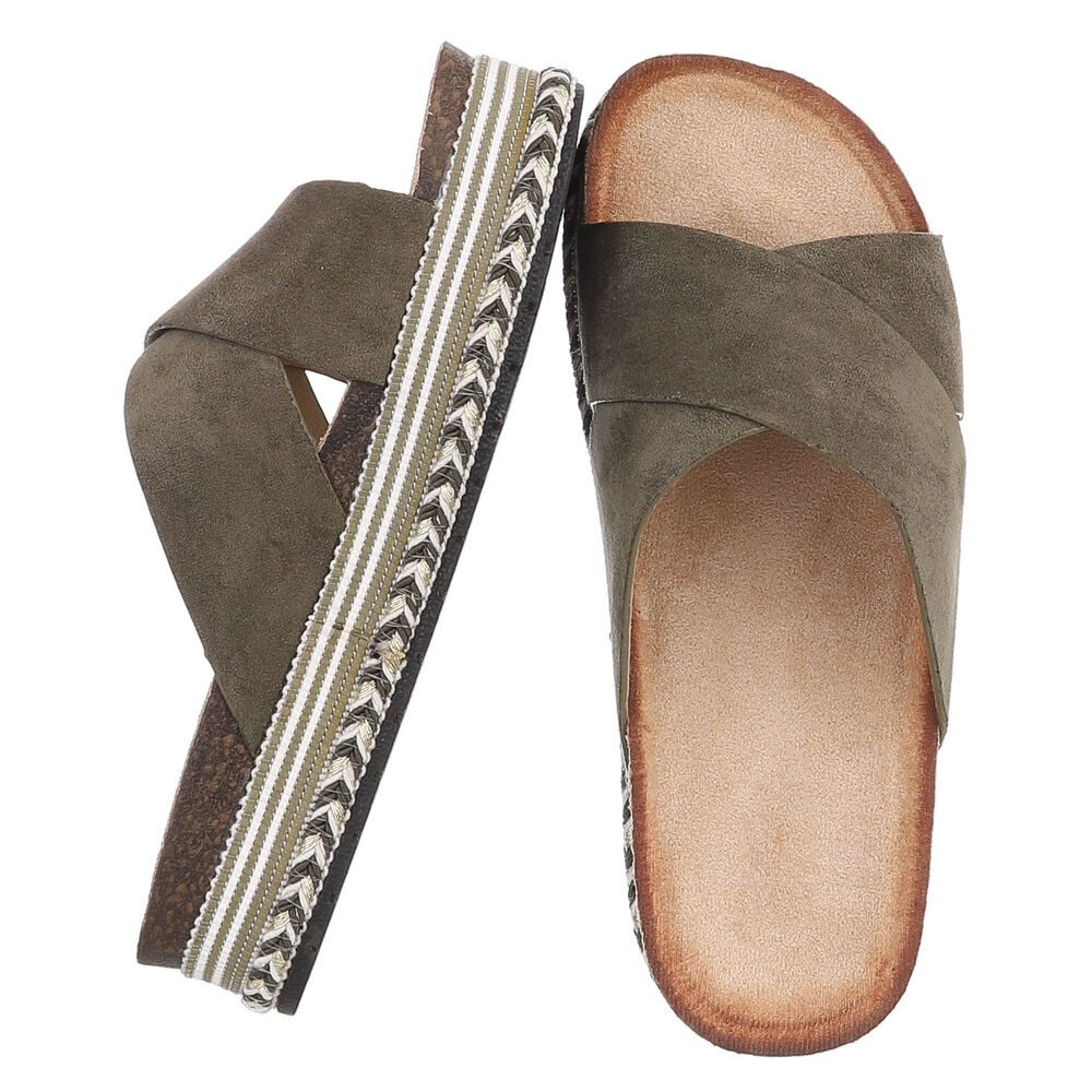 Ital-Design Damen Plateau-Pantolette mit Kreuzbanddesign Plateausandaletten (91895571) Flach Pantoletten in Grün