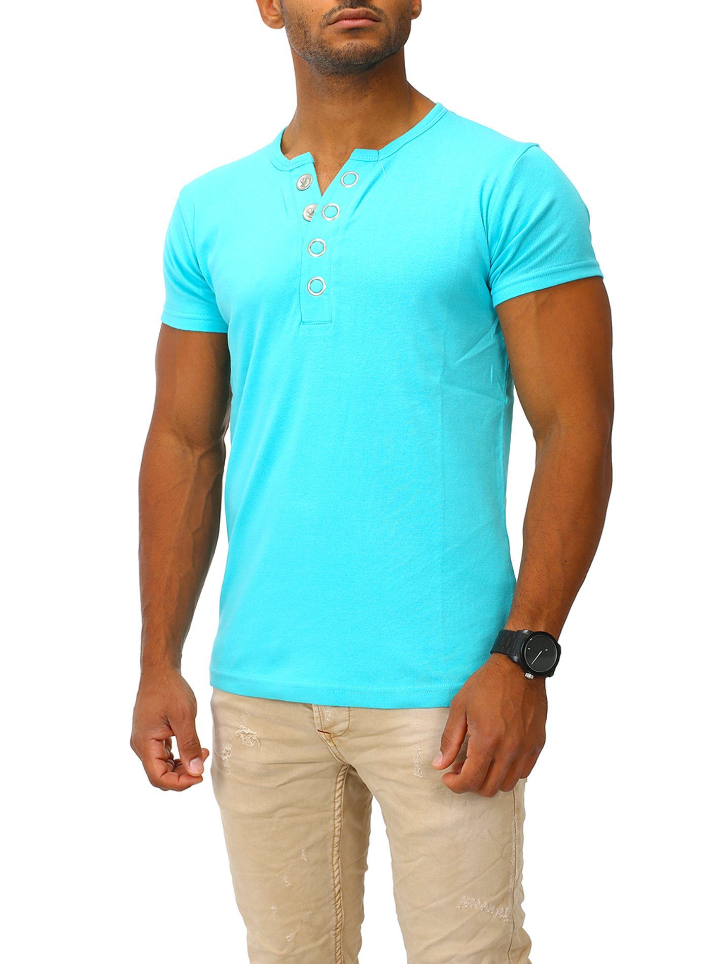 Joe Franks Big Button turquoise stylischem Fit in Slim T-Shirt