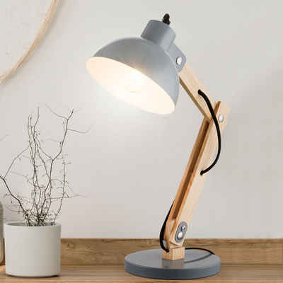 etc-shop LED Schreibtischlampe, Schreib Tisch Lampe Leuchte Holz Metall Grau Kabel 1,5 m Schlaf Zimmer Büro