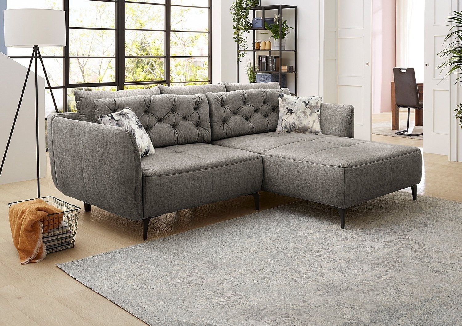 Jockenhöfer Gruppe Sofa SALO, Grau, Veloursbezug, Metallfüße, mit Kissen, B  251 x H 92 x T 186 cm