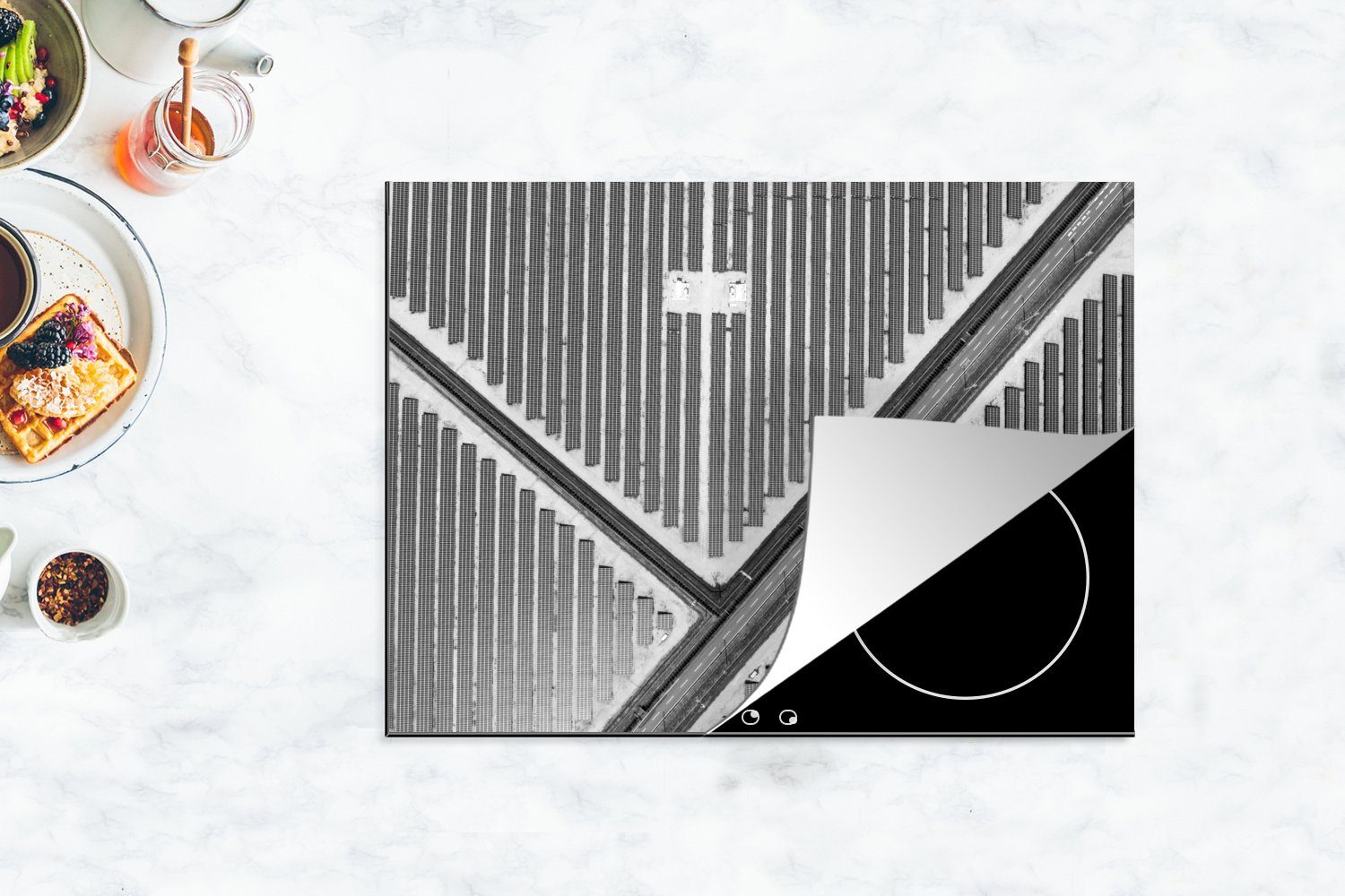 MuchoWow Herdblende-/Abdeckplatte Solarmodule nutzbar, oben tlg), weiß, Ceranfeldabdeckung cm, Mobile (1 von 70x52 und - Arbeitsfläche schwarz Vinyl