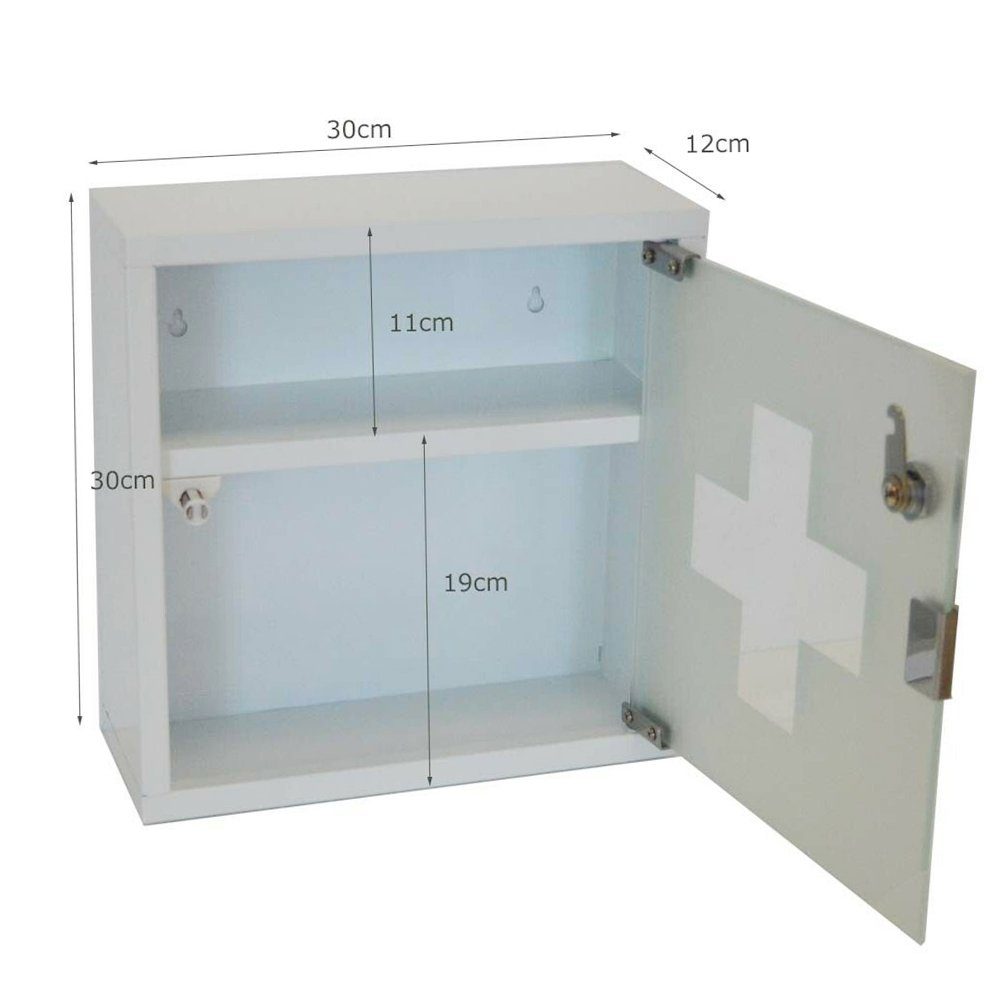 Natsen Medizinschrank abschließbare Arzneischrank Erste aus Schrank Weiß, Stahl,mit 2 Hilfe Schlüsseln, Fächer 2 cm) (30ⅹ30ⅹ12